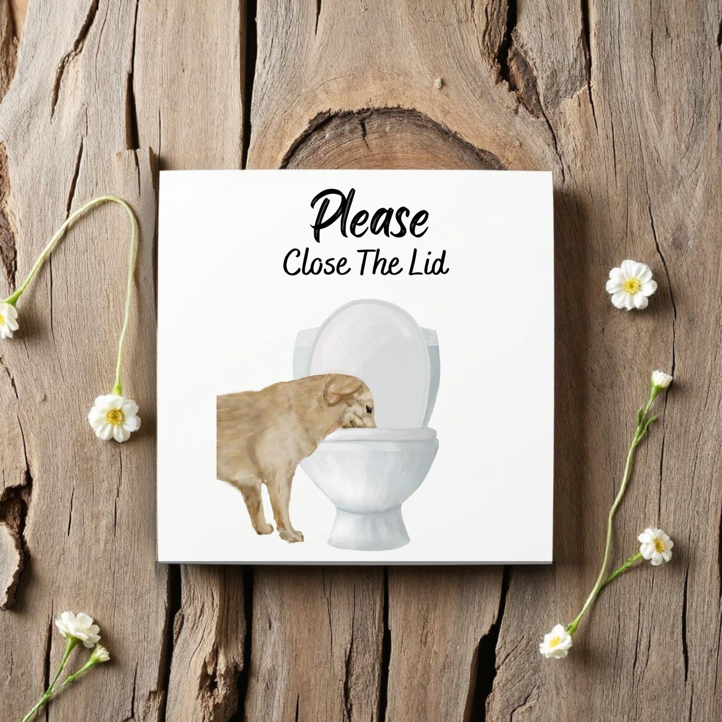 "Please Close The Lid" Dog Ceramic Tile - MerikaArt