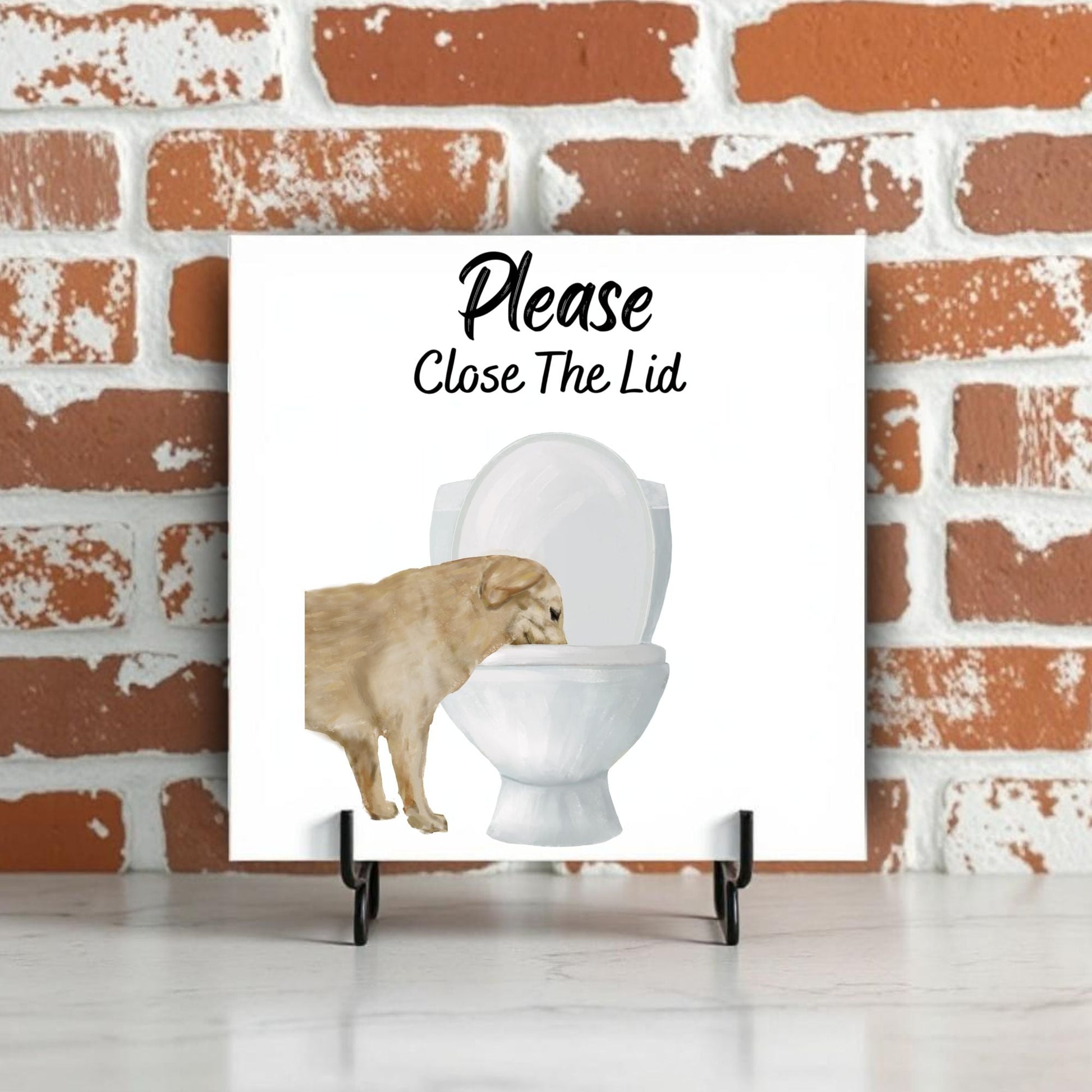 "Please Close The Lid" Dog Ceramic Tile - MerikaArt