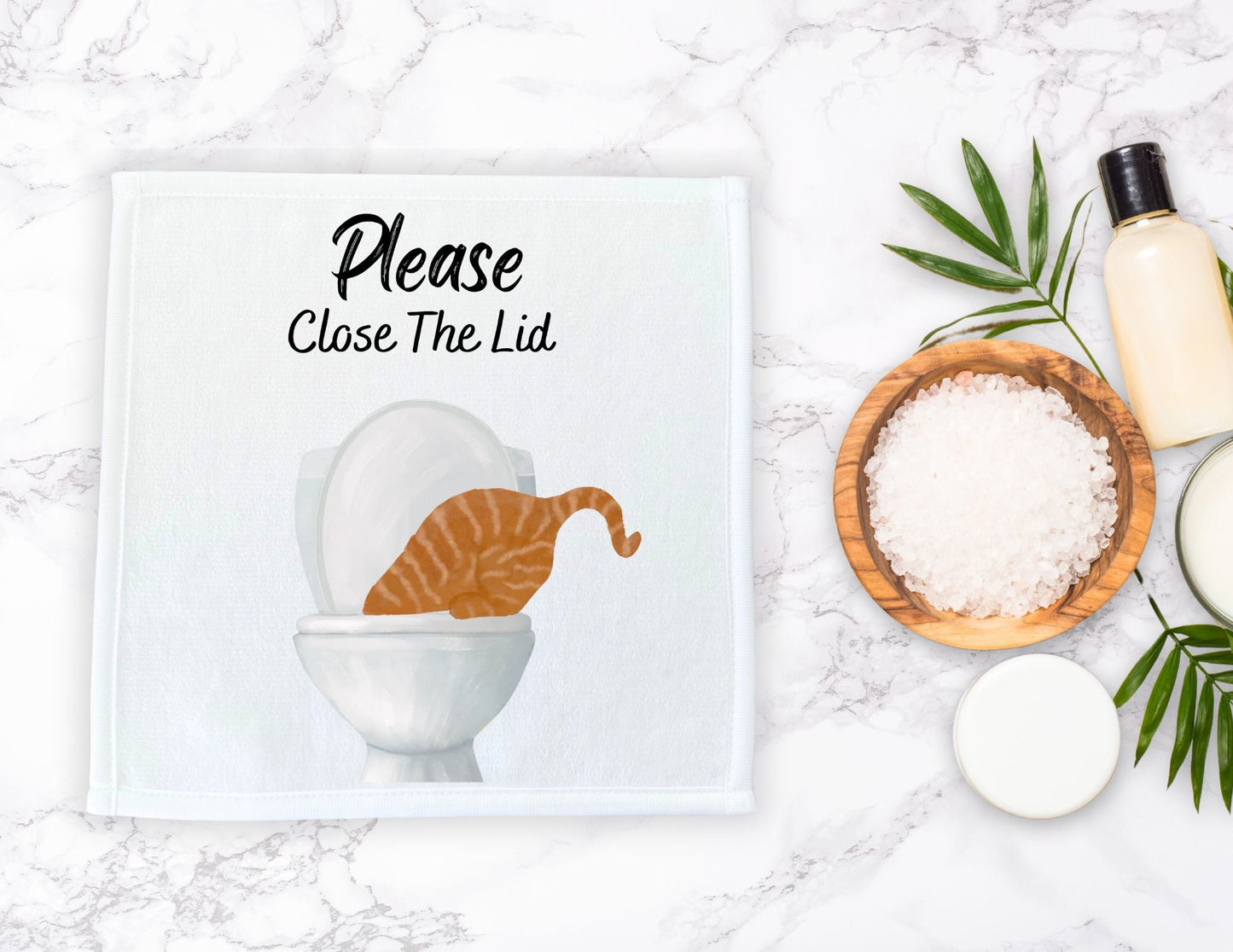 "Please Close The Lid" Ginger Tabby Cat Washcloth - MerikaArt