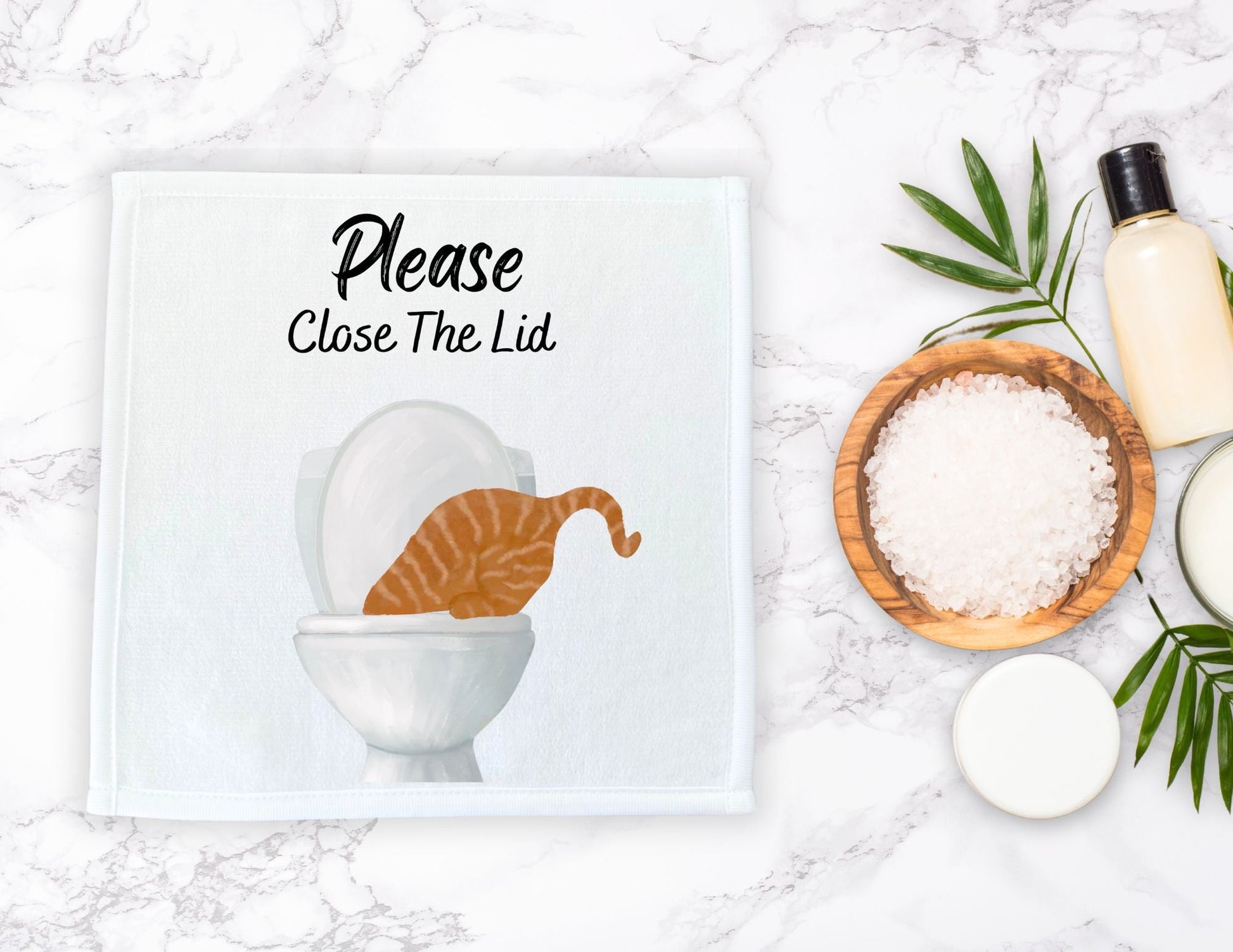 "Please Close The Lid" Ginger Tabby Cat Washcloth - MerikaArt