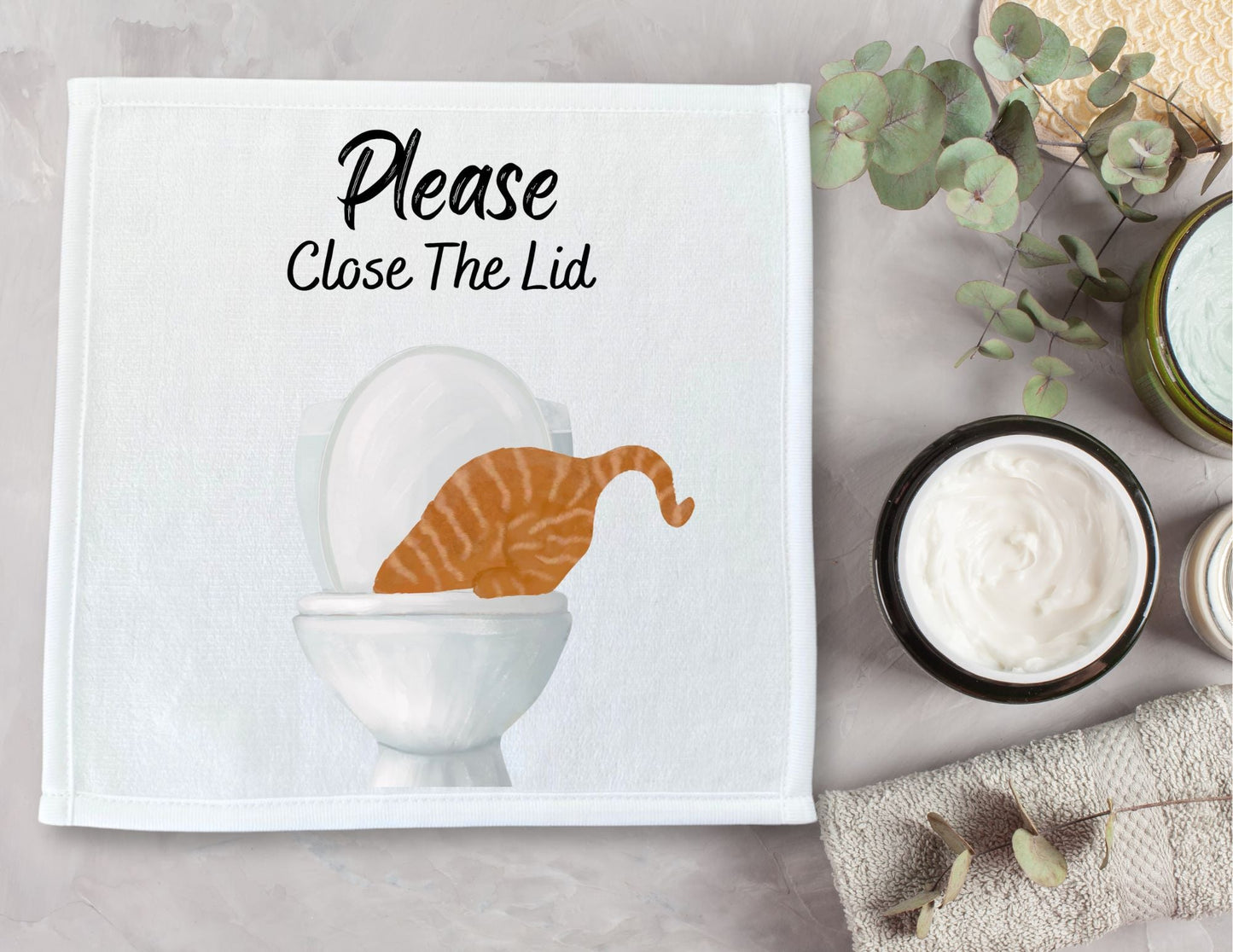 "Please Close The Lid" Ginger Tabby Cat Washcloth - MerikaArt