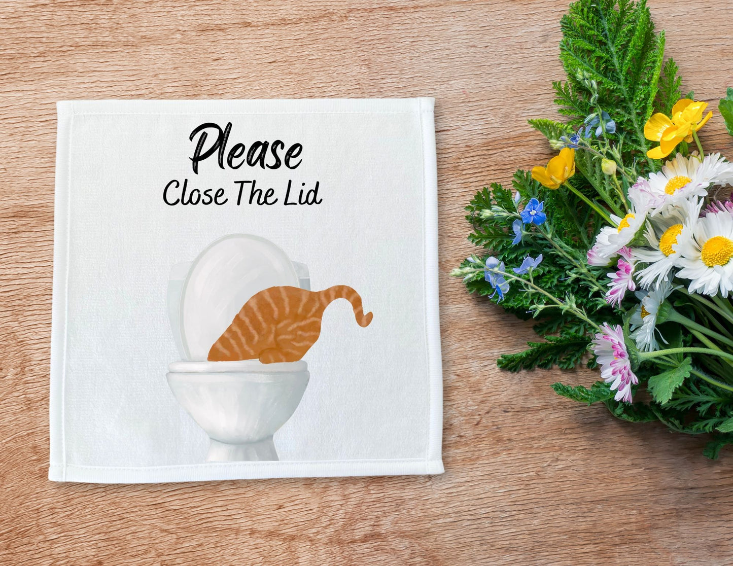 "Please Close The Lid" Ginger Tabby Cat Washcloth - MerikaArt