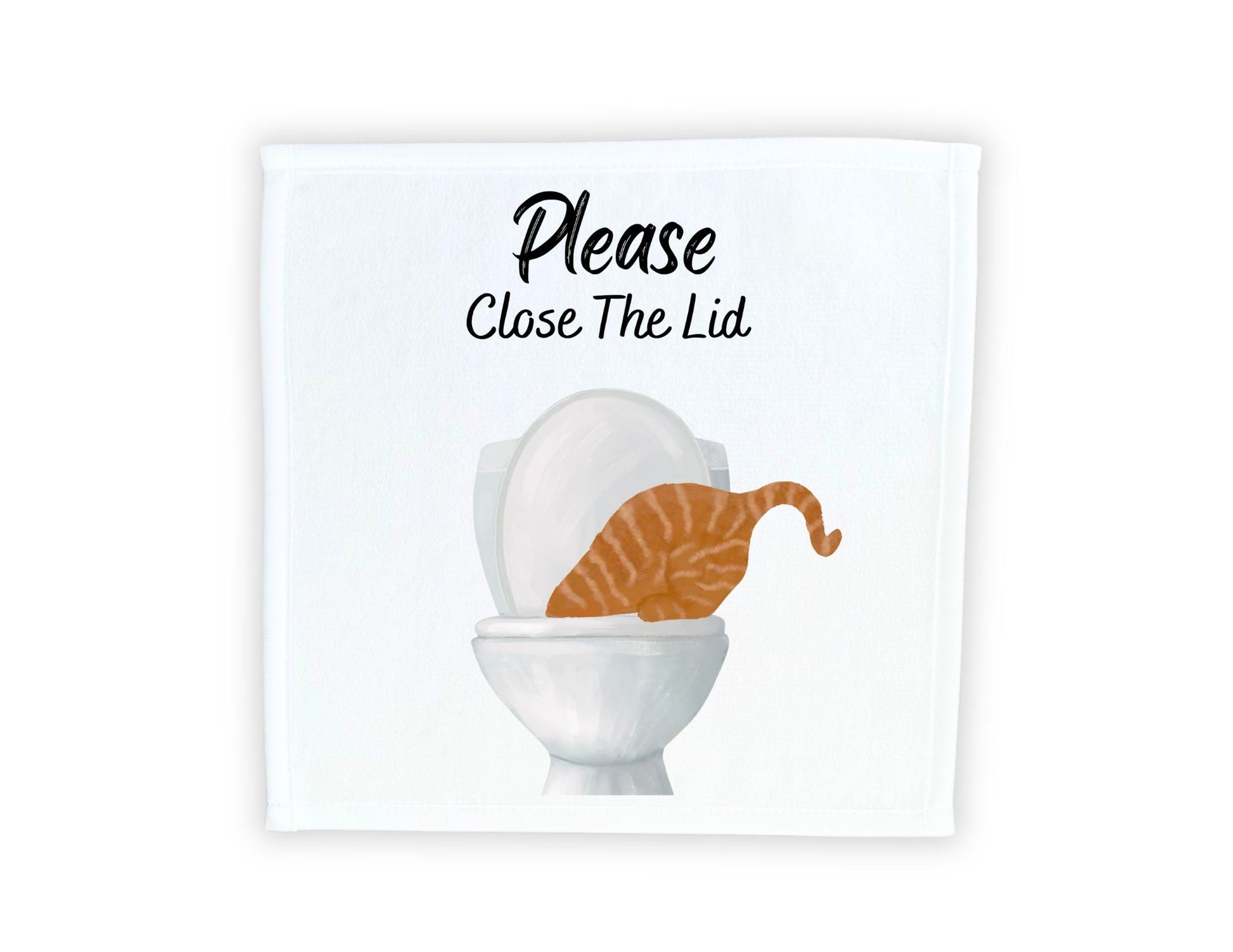 "Please Close The Lid" Ginger Tabby Cat Washcloth - MerikaArt
