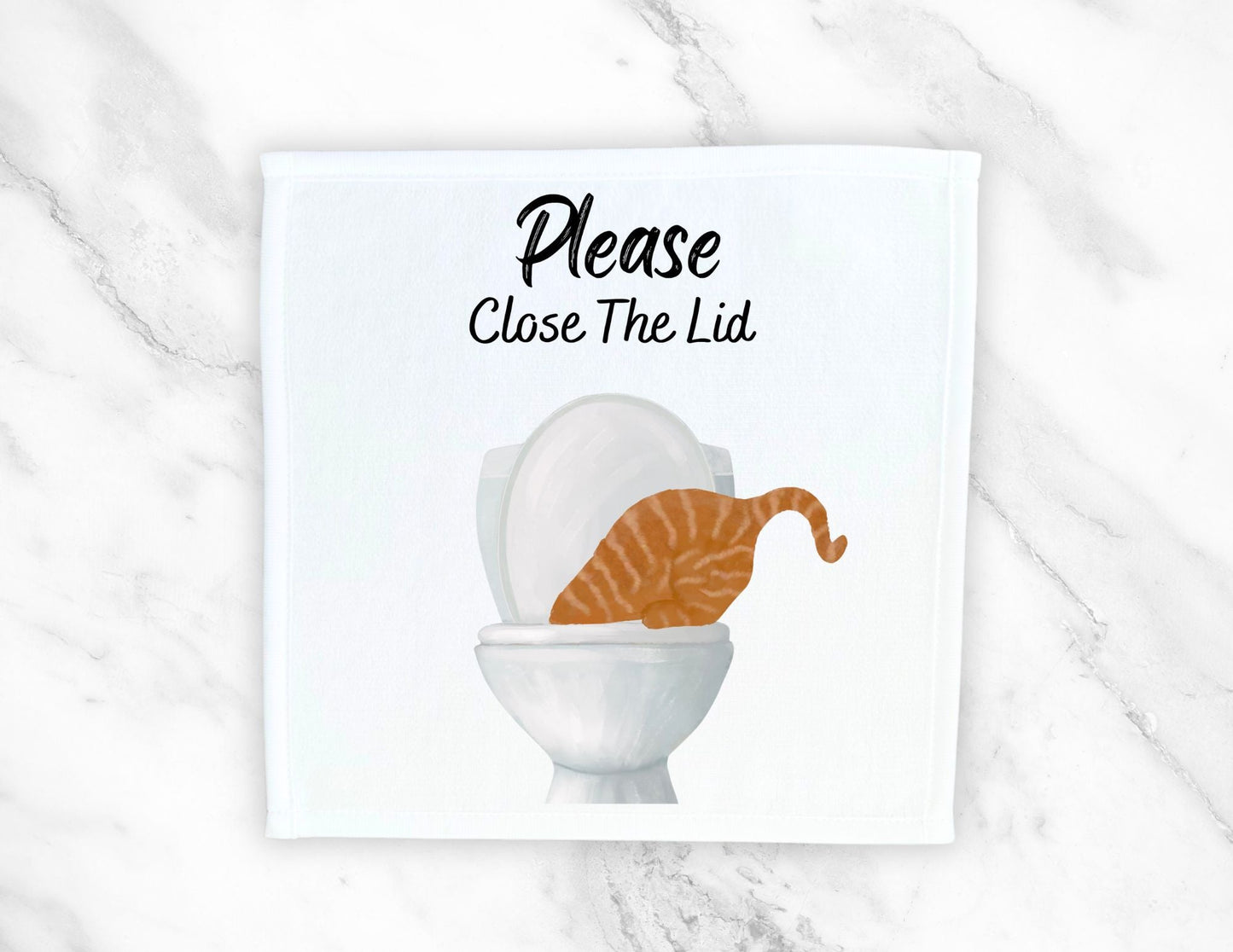 "Please Close The Lid" Ginger Tabby Cat Washcloth - MerikaArt