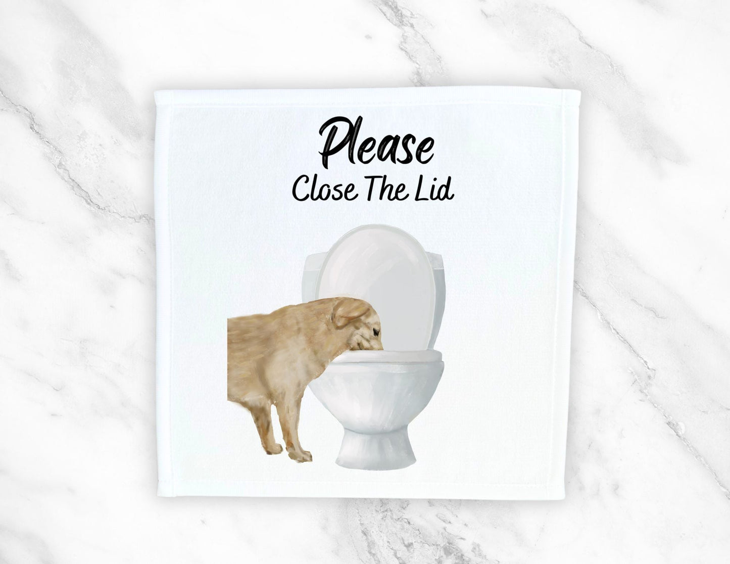 "Please Close The Lid" Golden Retriever Washcloth - MerikaArt