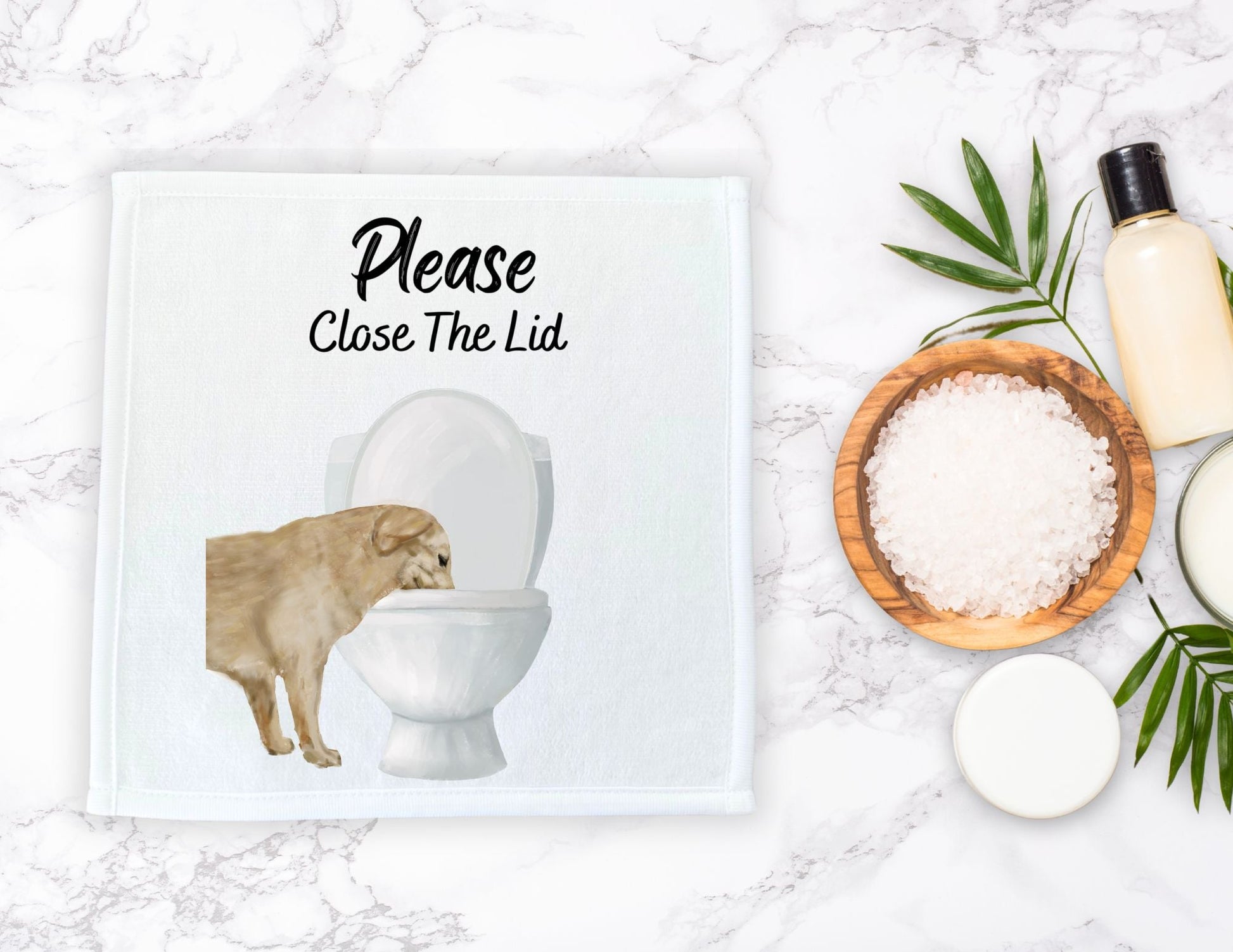 "Please Close The Lid" Golden Retriever Washcloth - MerikaArt