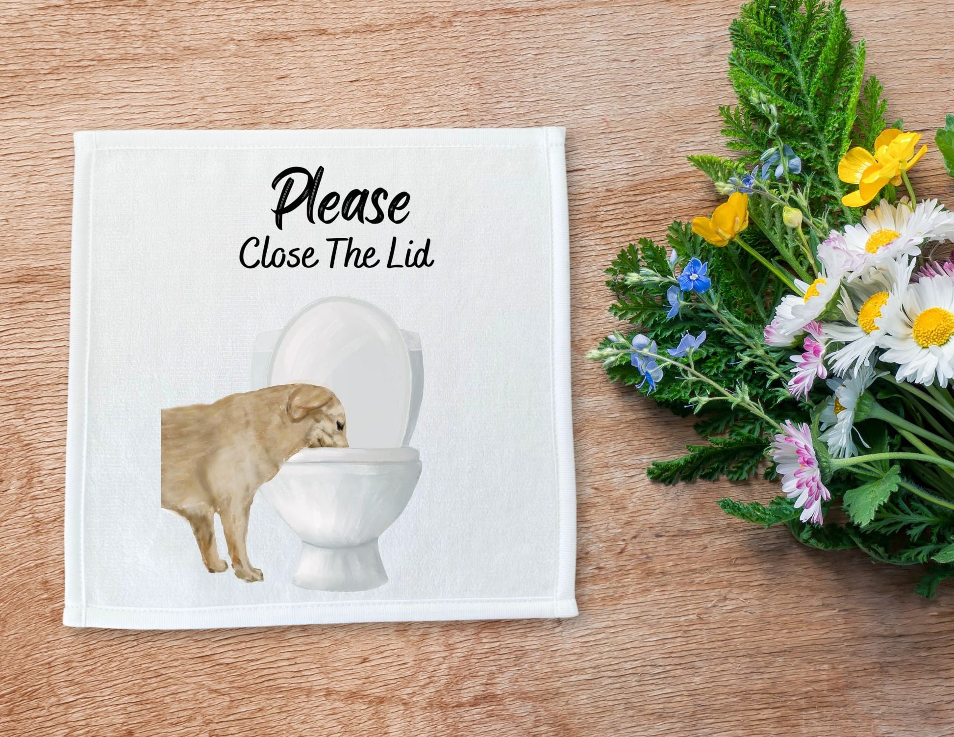 "Please Close The Lid" Golden Retriever Washcloth - MerikaArt