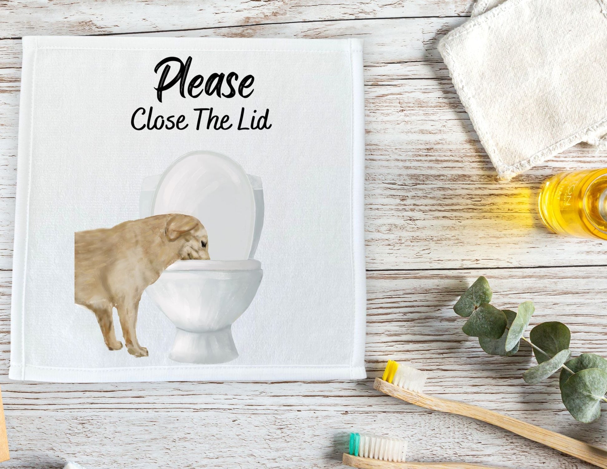 "Please Close The Lid" Golden Retriever Washcloth - MerikaArt