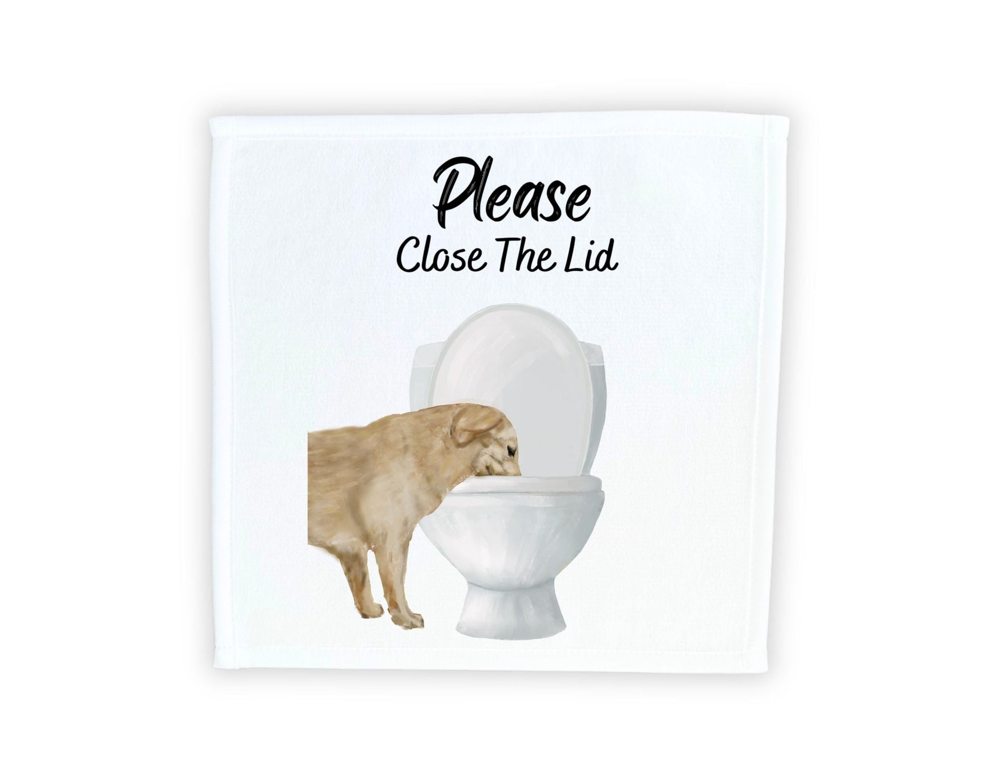 "Please Close The Lid" Golden Retriever Washcloth - MerikaArt