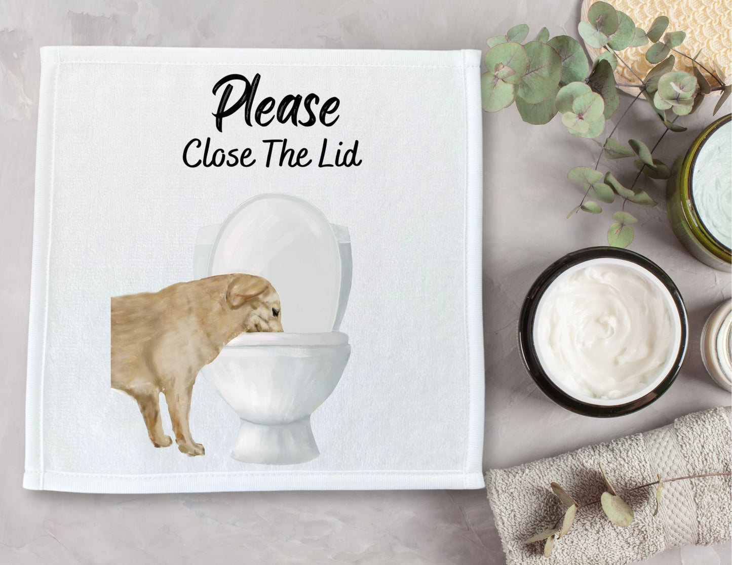 "Please Close The Lid" Golden Retriever Washcloth - MerikaArt