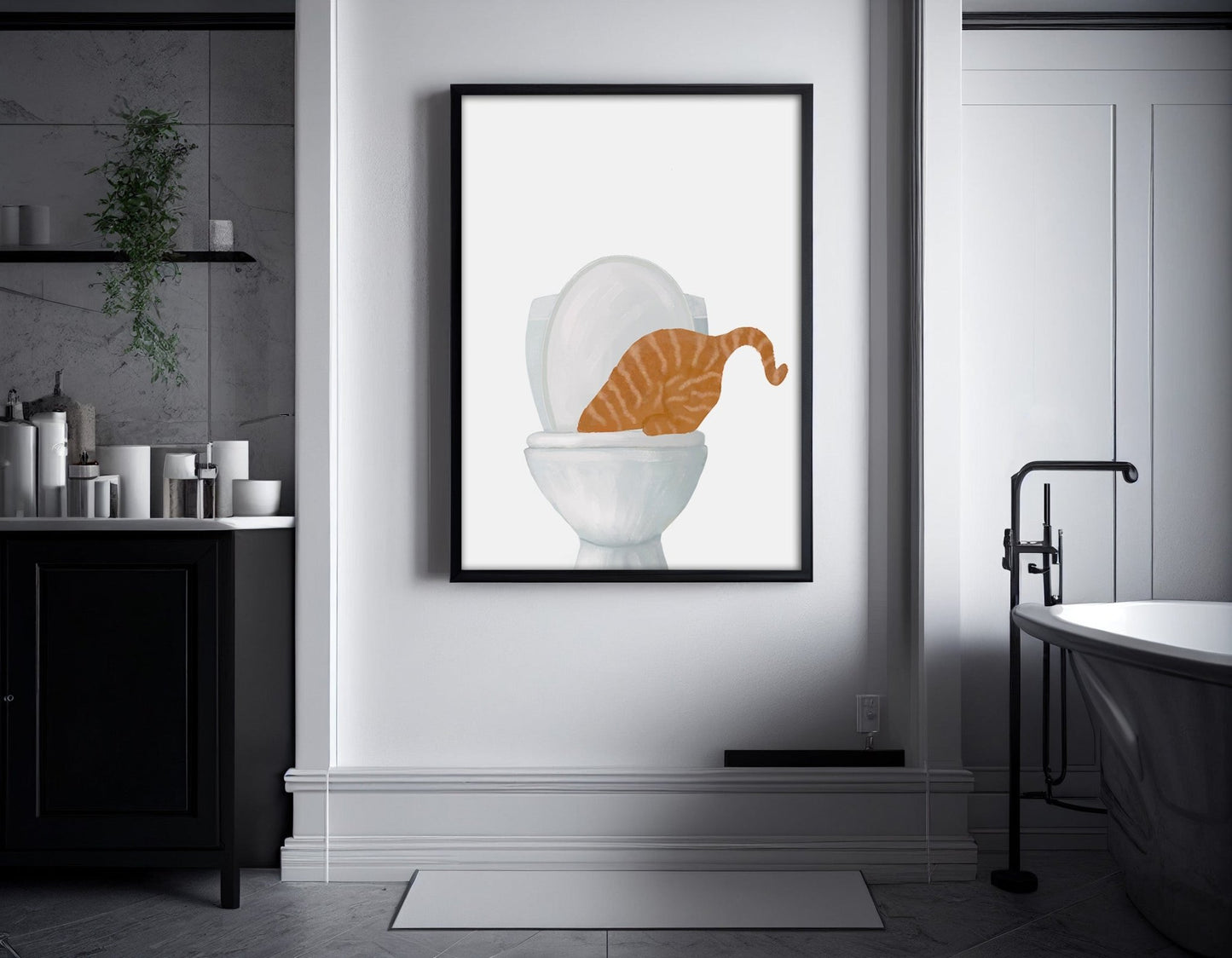 "Please Close the Lid" Orange Tabby Cat Bathroom Sign - MerikaArt