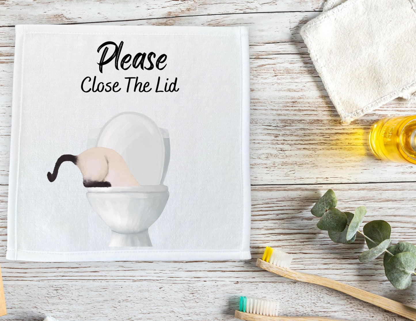 "Please Close The Lid" Siamese Cat Washcloth - MerikaArt