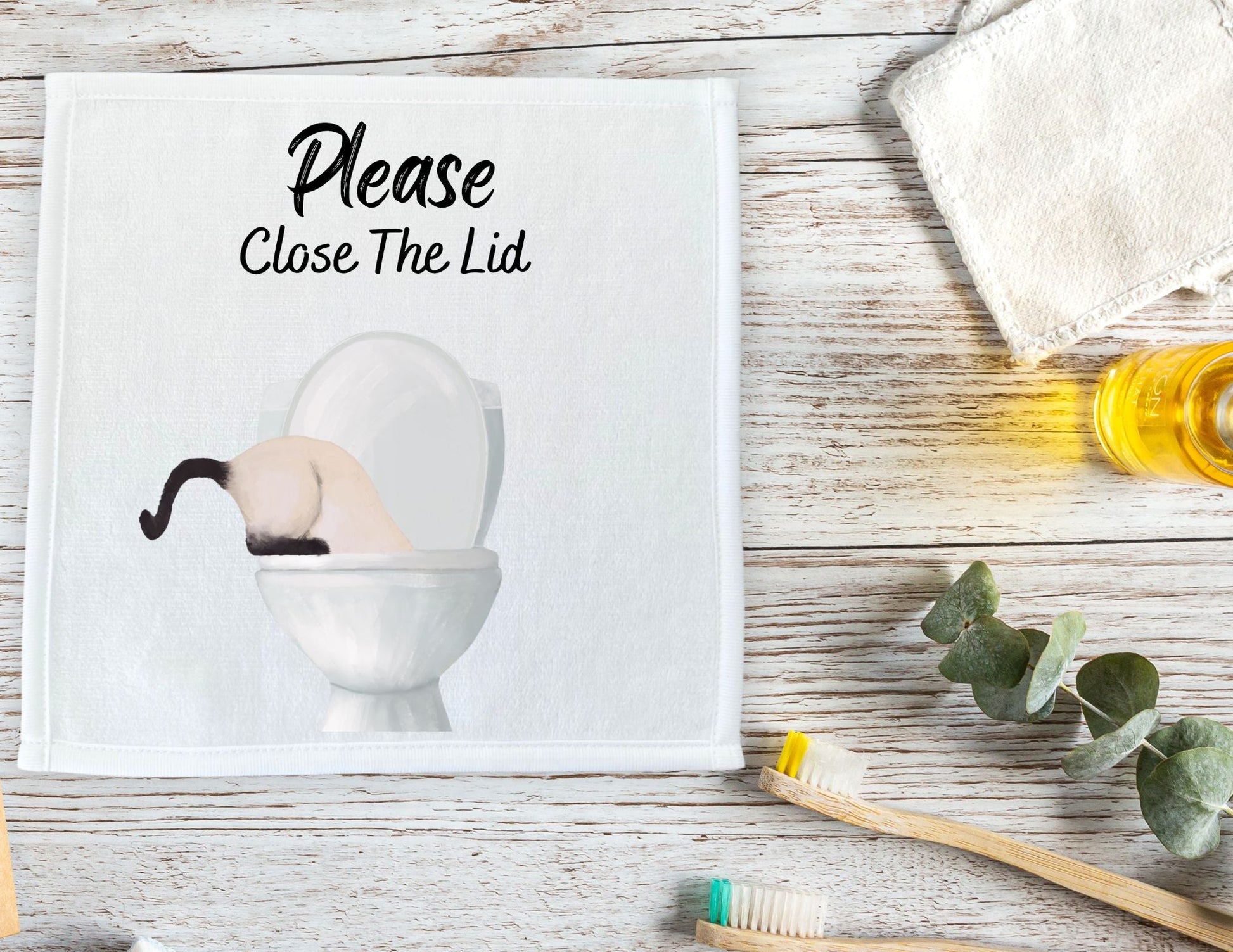 "Please Close The Lid" Siamese Cat Washcloth - MerikaArt
