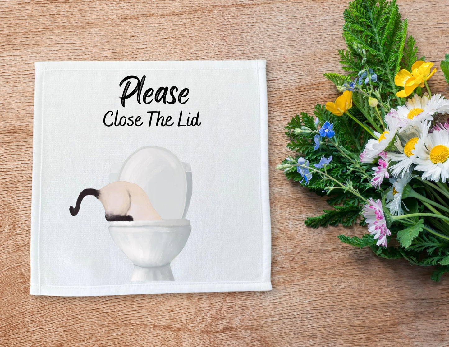 "Please Close The Lid" Siamese Cat Washcloth - MerikaArt