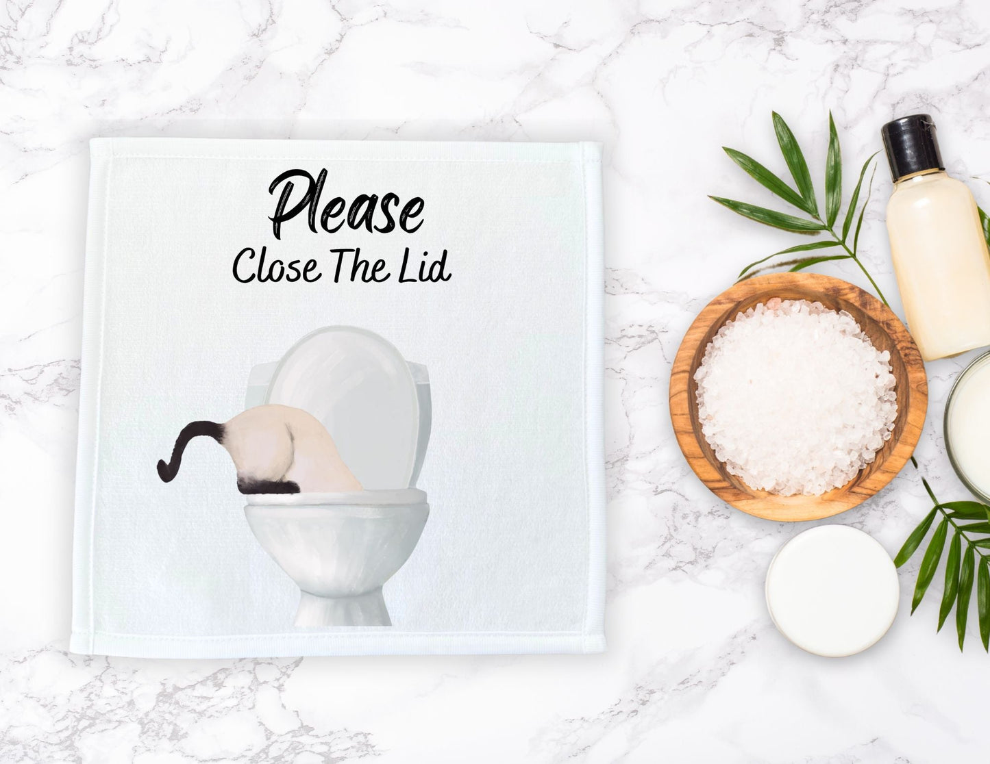 "Please Close The Lid" Siamese Cat Washcloth - MerikaArt