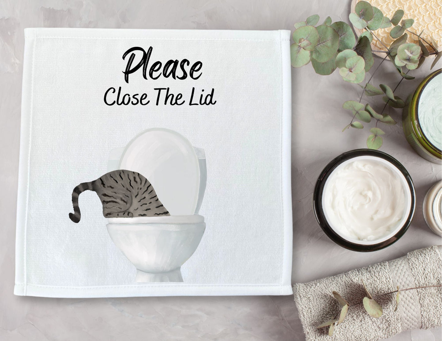 "Please Close The Lid" Tabby Cat Washcloth - MerikaArt