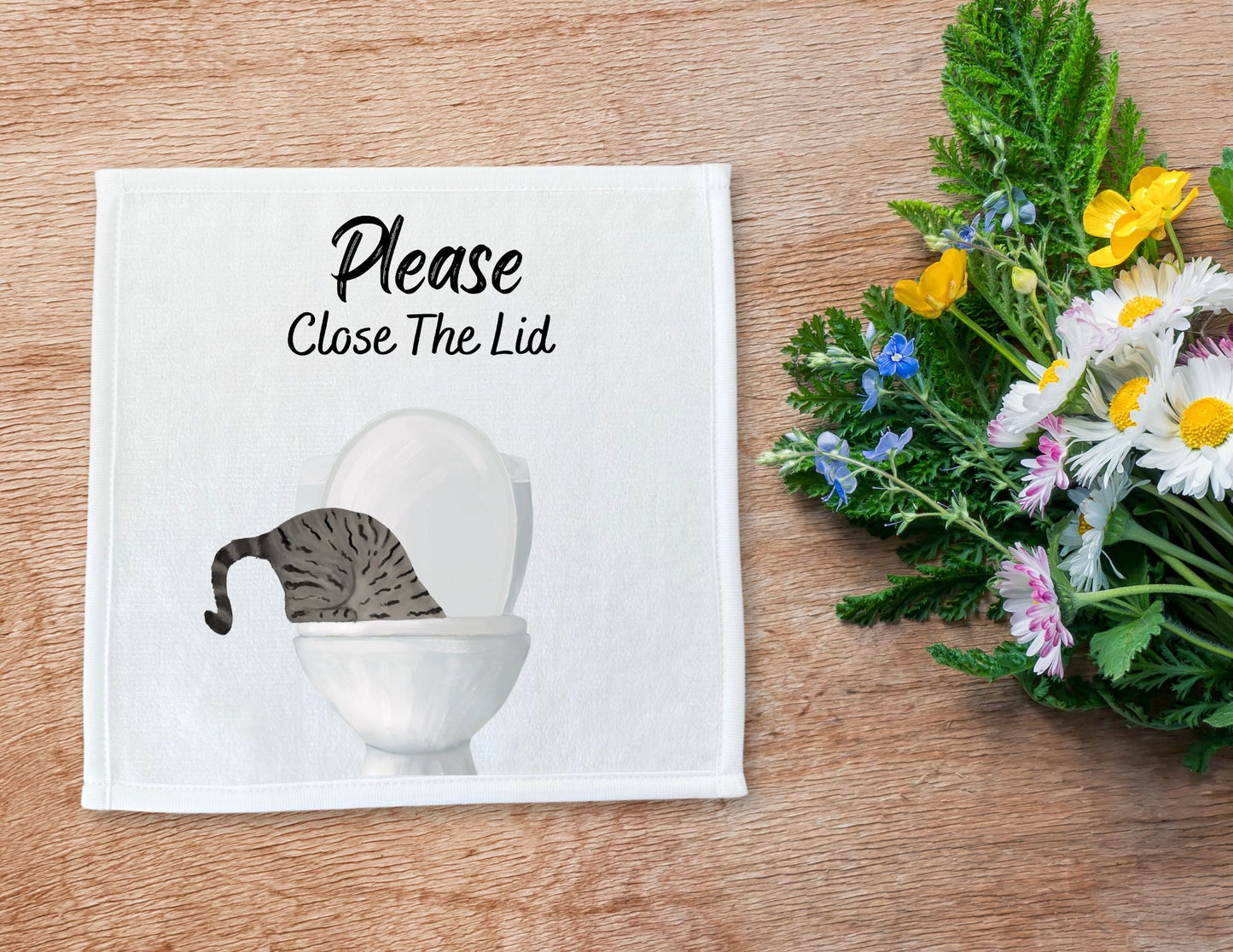 "Please Close The Lid" Tabby Cat Washcloth - MerikaArt