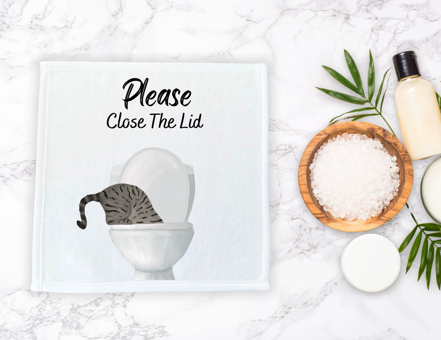 "Please Close The Lid" Tabby Cat Washcloth - MerikaArt