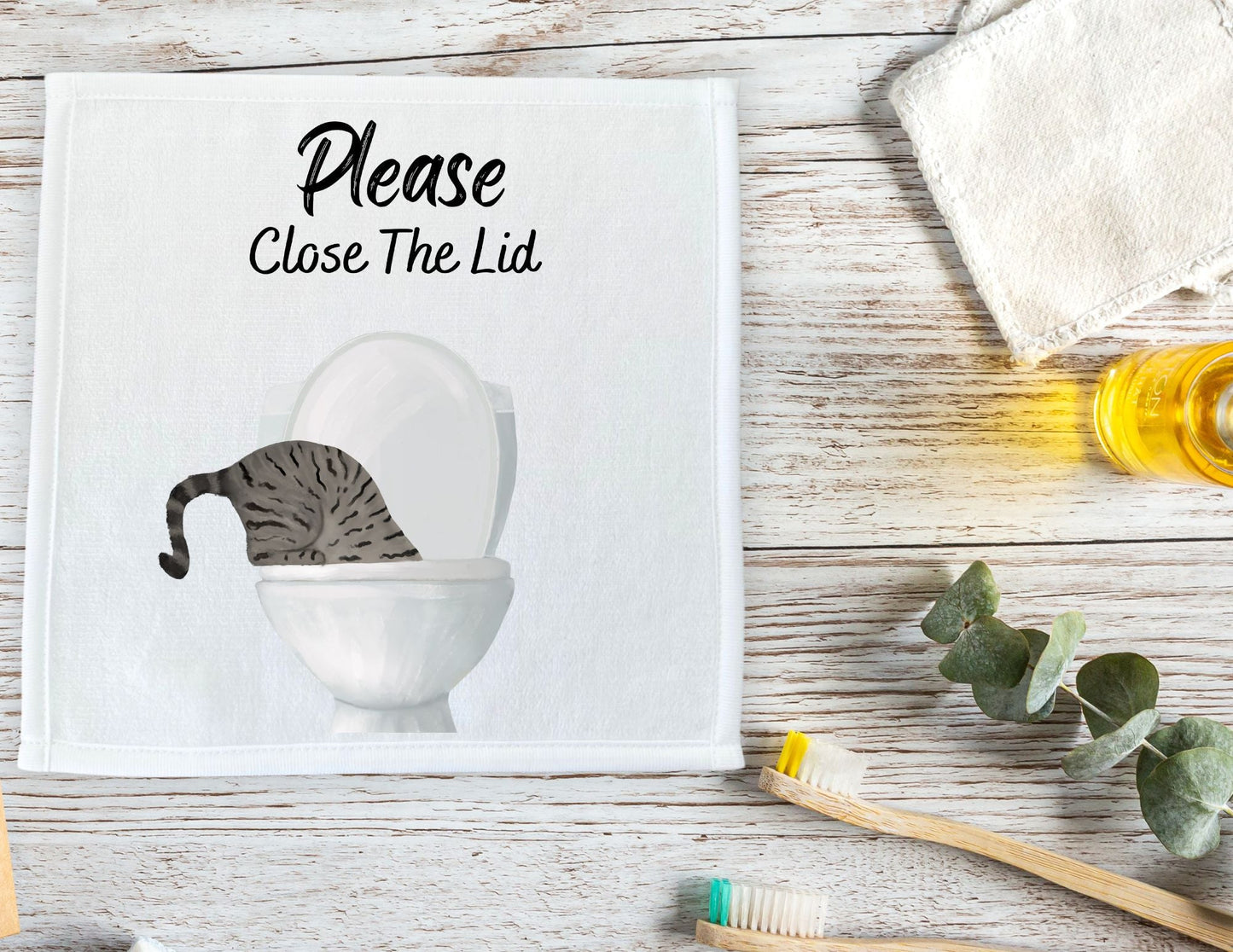 "Please Close The Lid" Tabby Cat Washcloth - MerikaArt