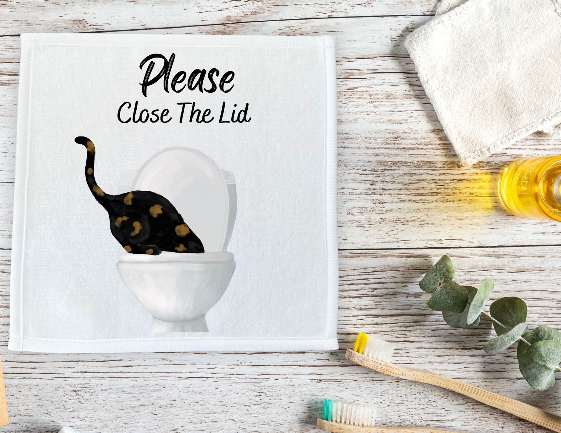 "Please Close The Lid" Tortoiseshell Cat Washcloth - MerikaArt