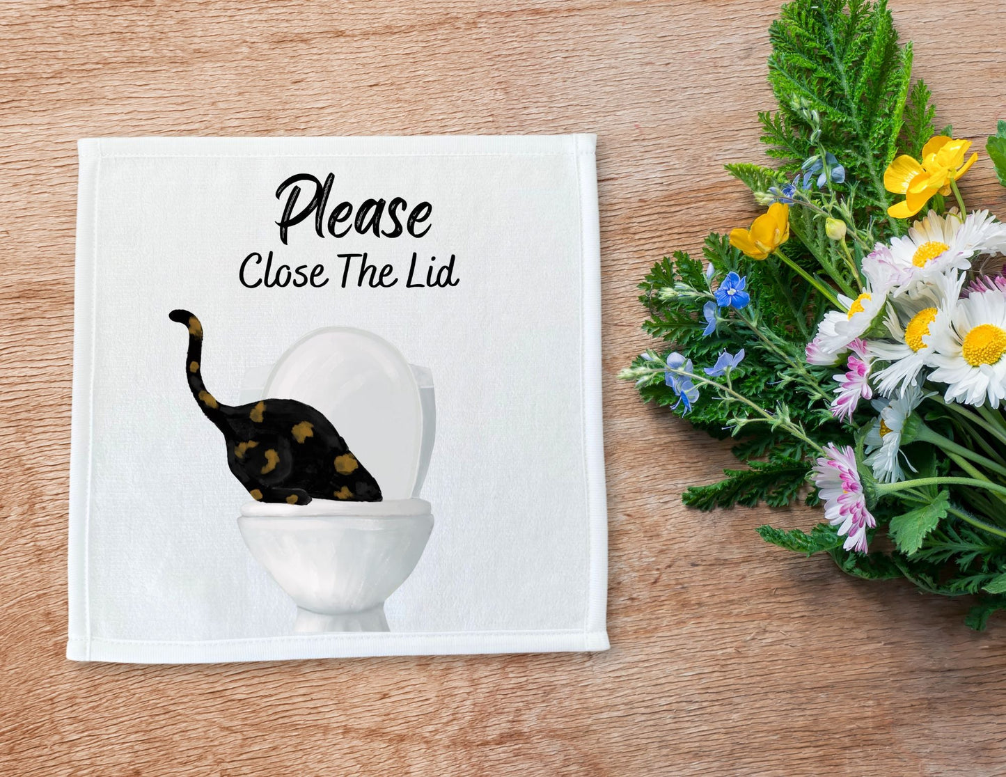 "Please Close The Lid" Tortoiseshell Cat Washcloth - MerikaArt