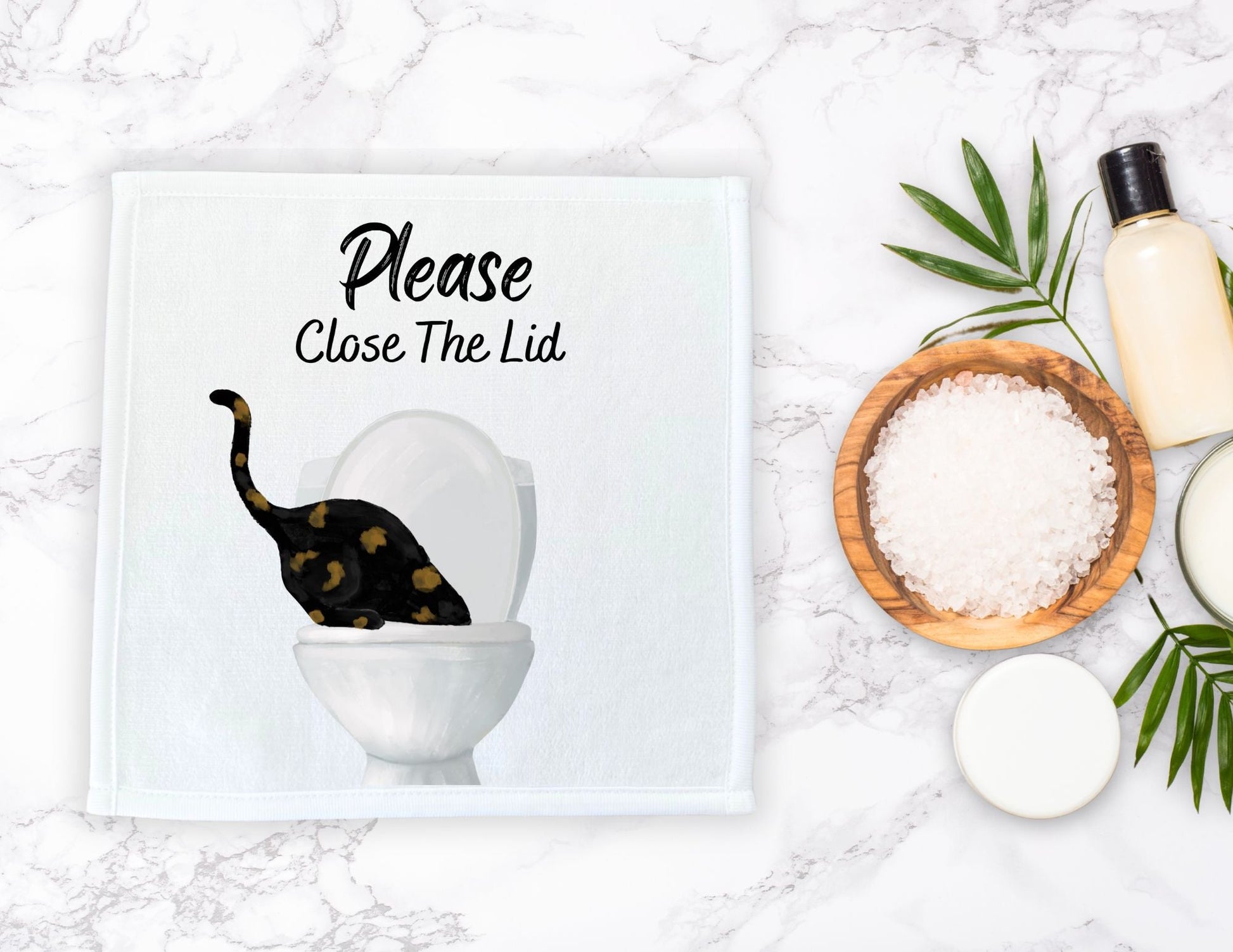 "Please Close The Lid" Tortoiseshell Cat Washcloth - MerikaArt