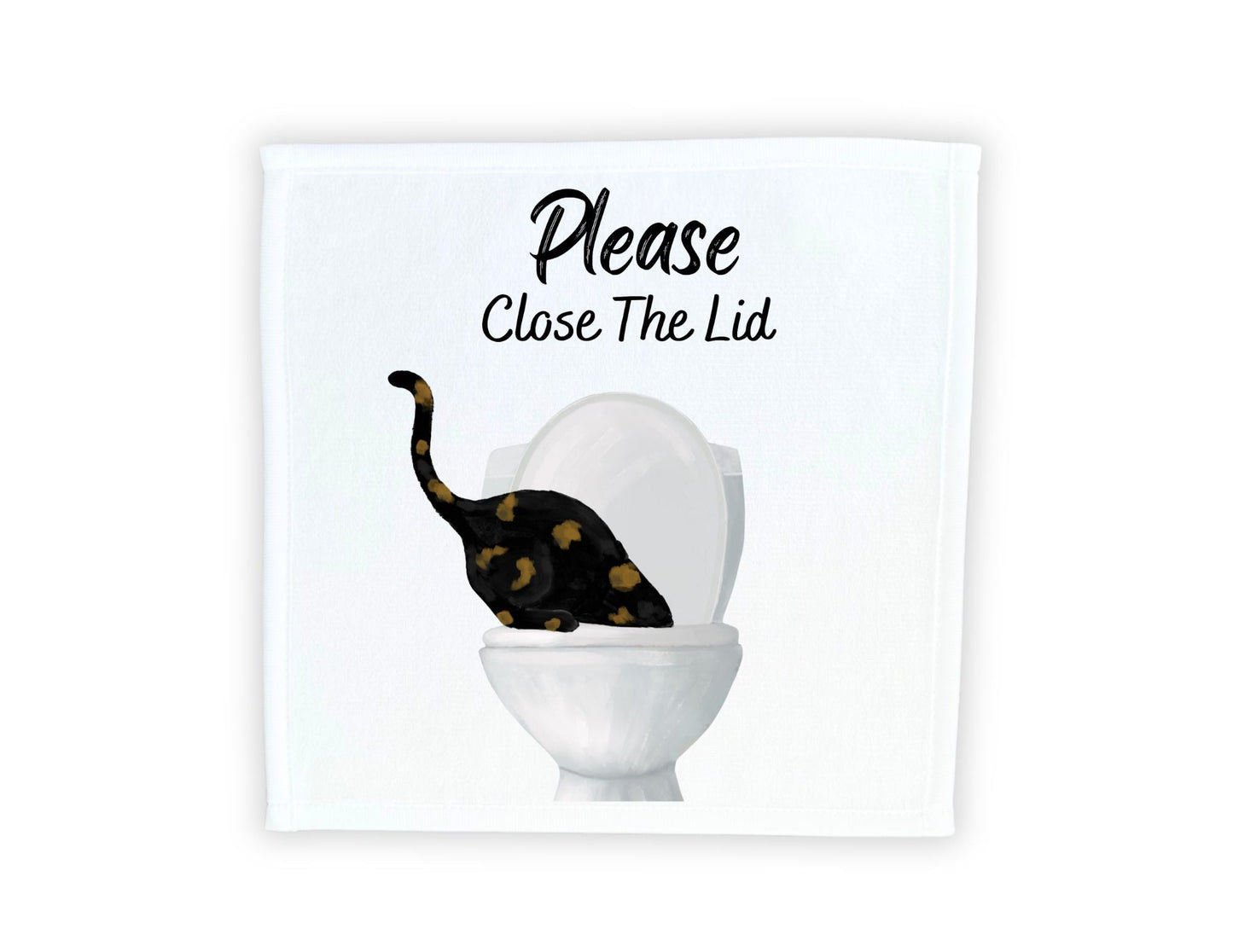 "Please Close The Lid" Tortoiseshell Cat Washcloth - MerikaArt