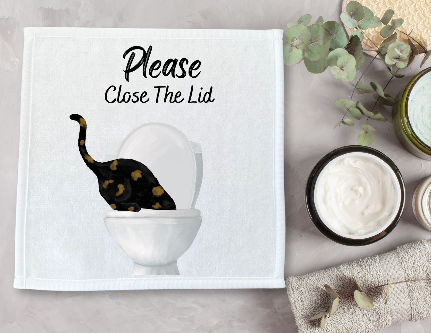 "Please Close The Lid" Tortoiseshell Cat Washcloth - MerikaArt