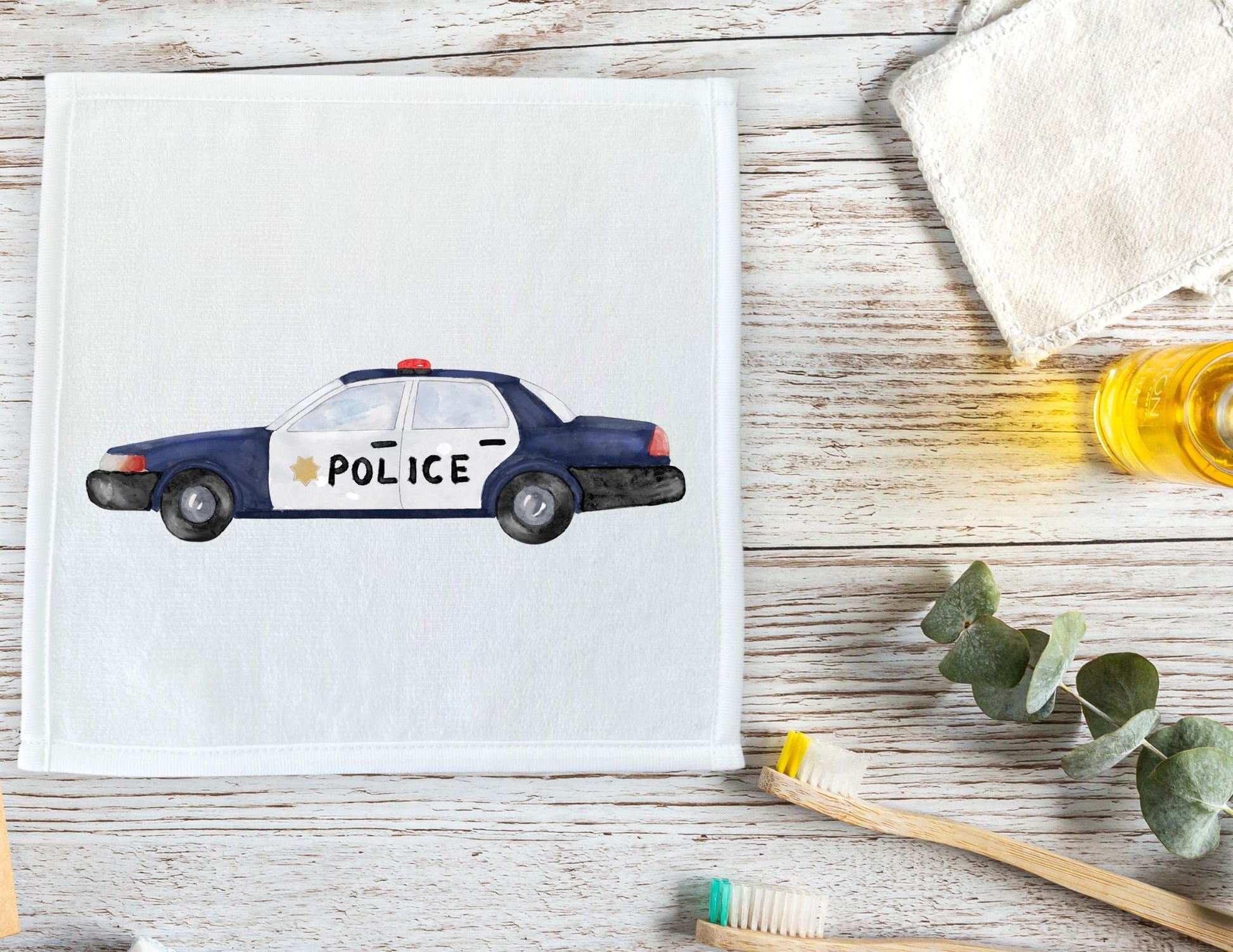 Police Car Washcloth - MerikaArt