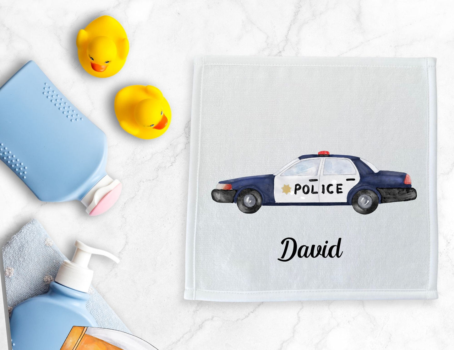 Police Car Washcloth - MerikaArt