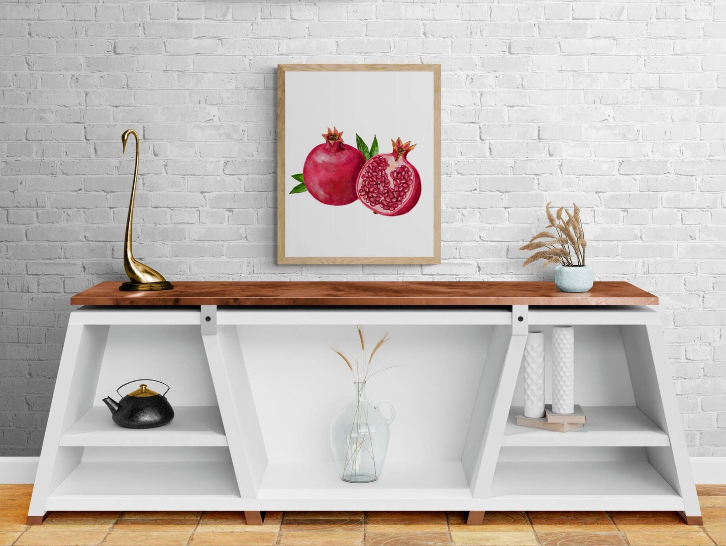 Pomegranate Art Print, Pomegranate Art, Kitchen Wall Hanging, Dining Room Decor, Berry Painting, Fruit Illustration, Farmhouse Wall Decor - MerikaArt