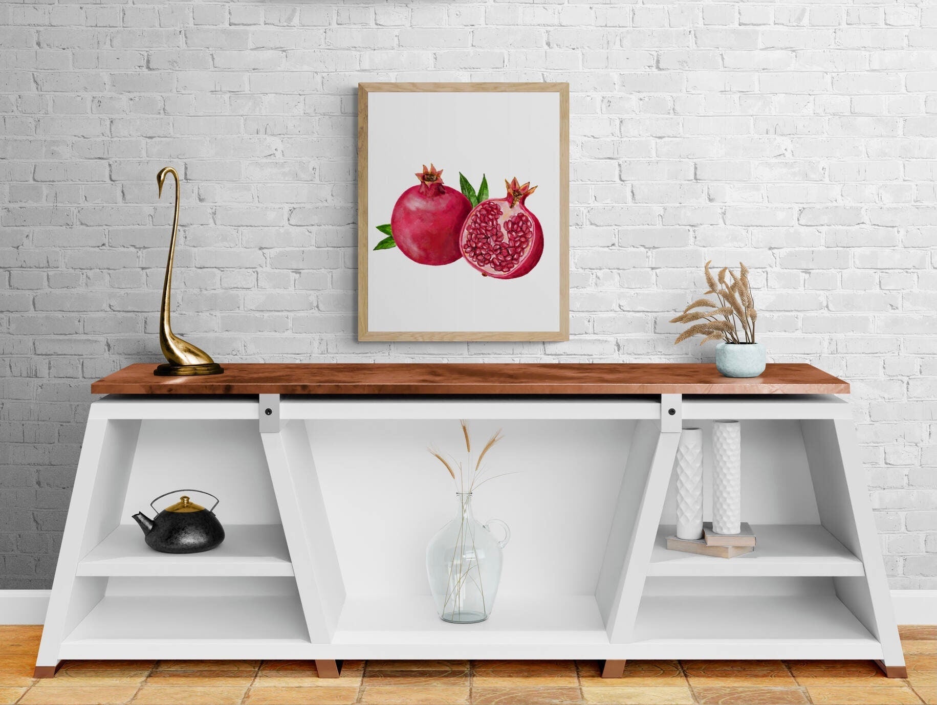 Pomegranate Art Print, Pomegranate Art, Kitchen Wall Hanging, Dining Room Decor, Berry Painting, Fruit Illustration, Farmhouse Wall Decor - MerikaArt