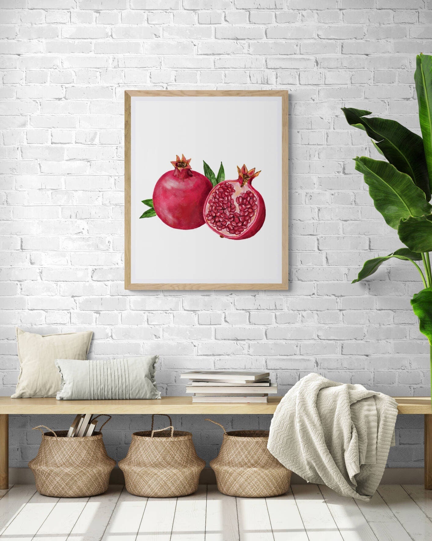 Pomegranate Art Print, Pomegranate Art, Kitchen Wall Hanging, Dining Room Decor, Berry Painting, Fruit Illustration, Farmhouse Wall Decor - MerikaArt
