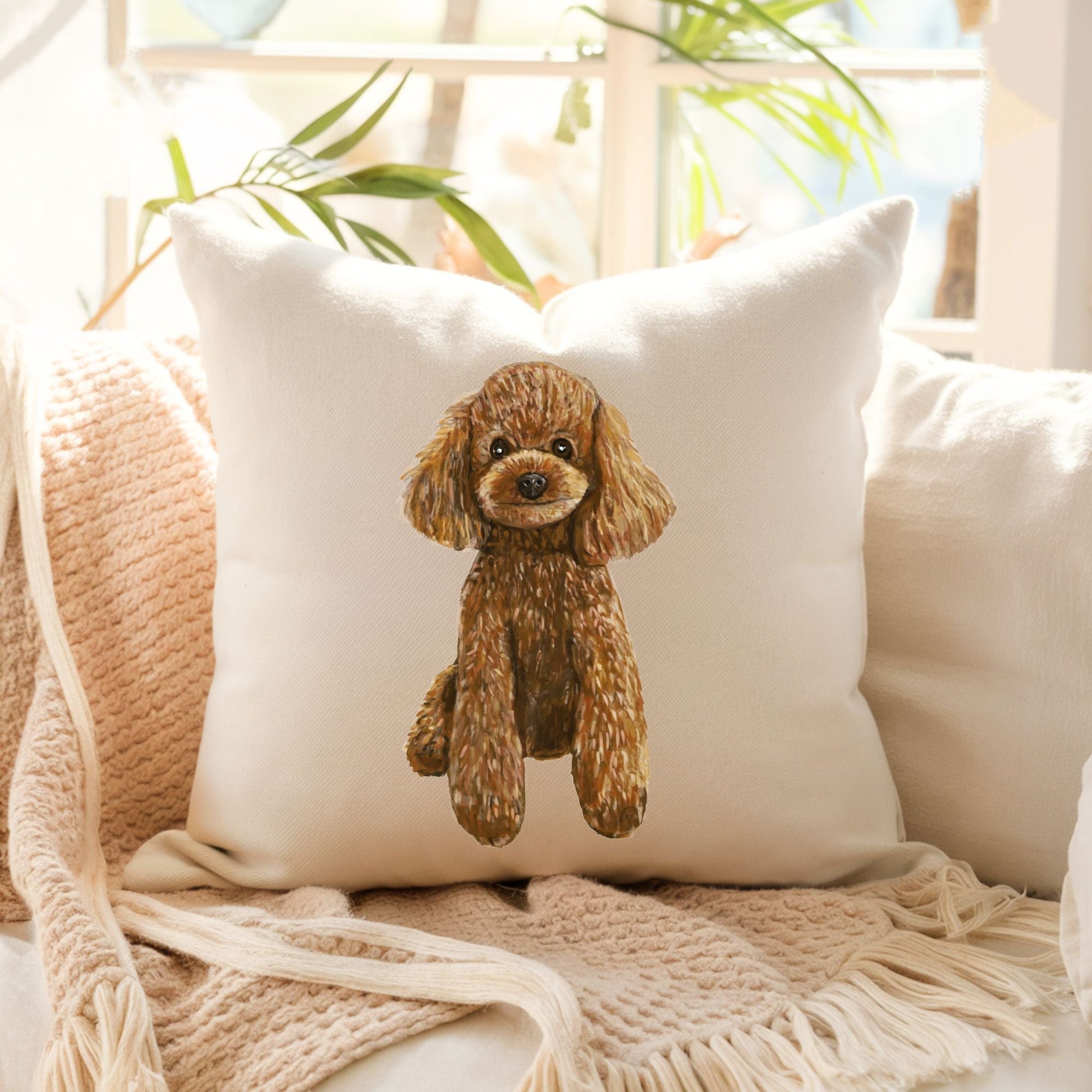 Poodle Pillow Brown Dog Lovers Gift - MerikaArt