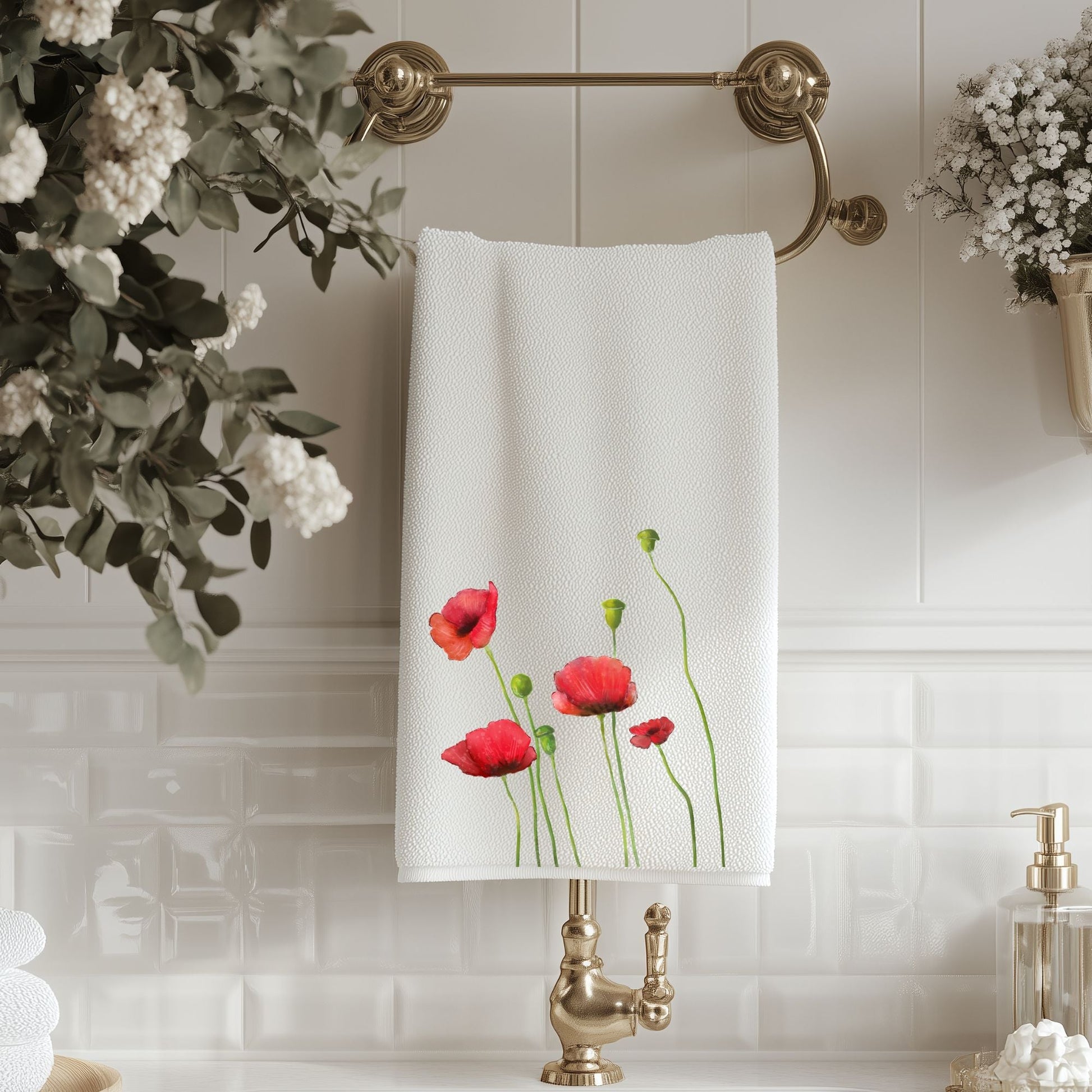 Poppy Flower Bathroom Towel - MerikaArt