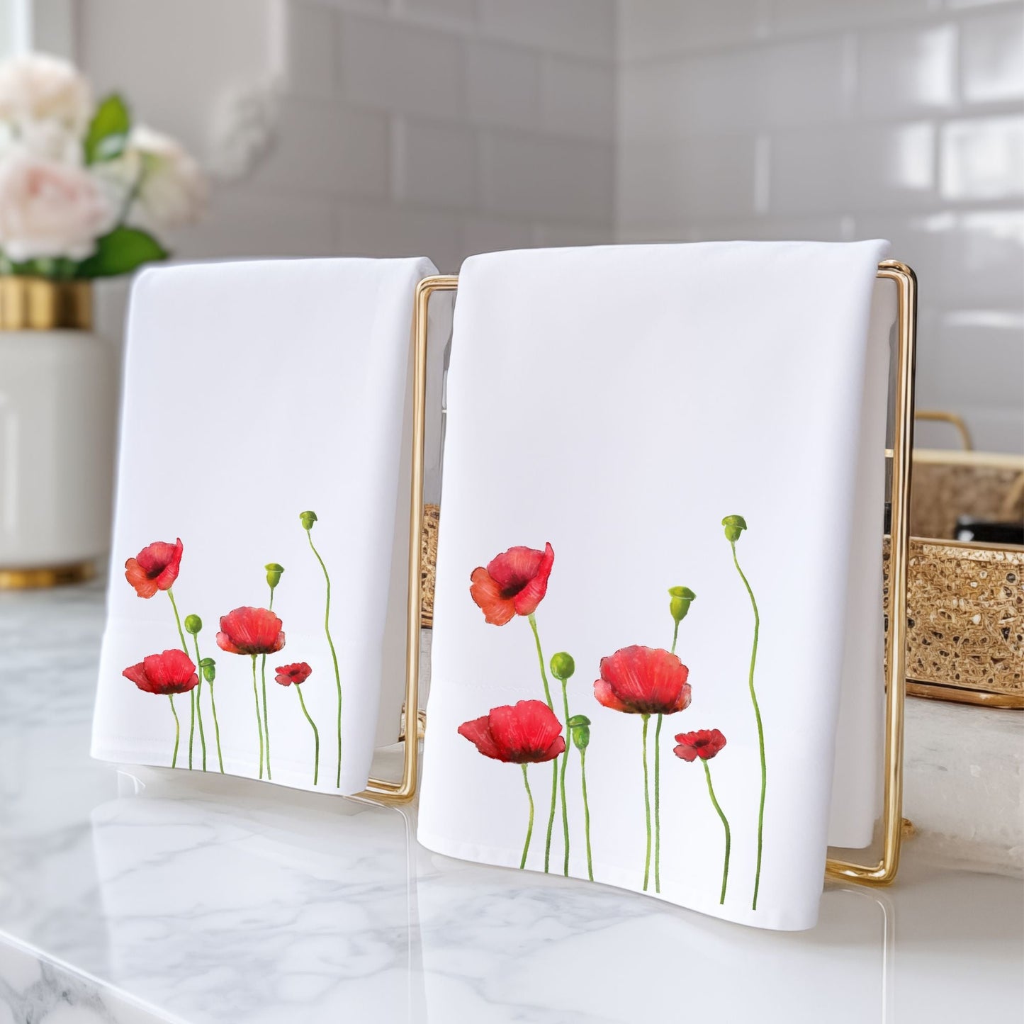 Poppy Flower Bathroom Towel - MerikaArt
