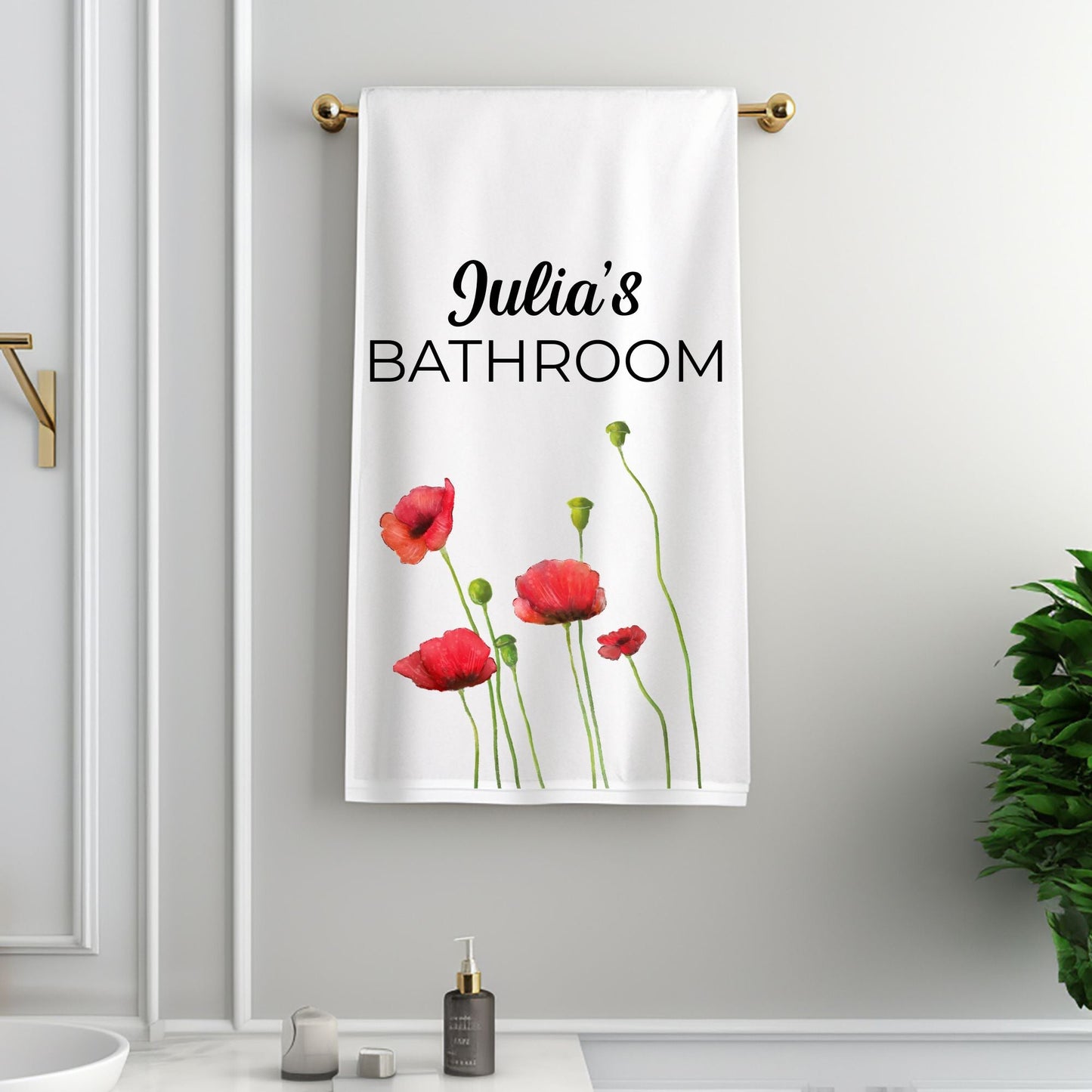Poppy Flower Bathroom Towel - MerikaArt
