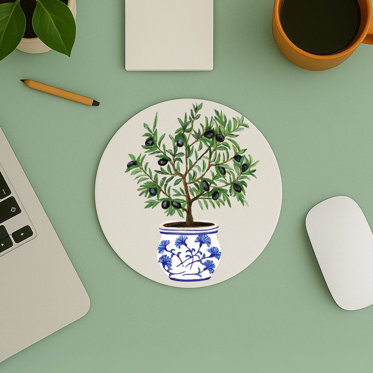 Potted Olive Tree Vinyl Mousepad - MerikaArt