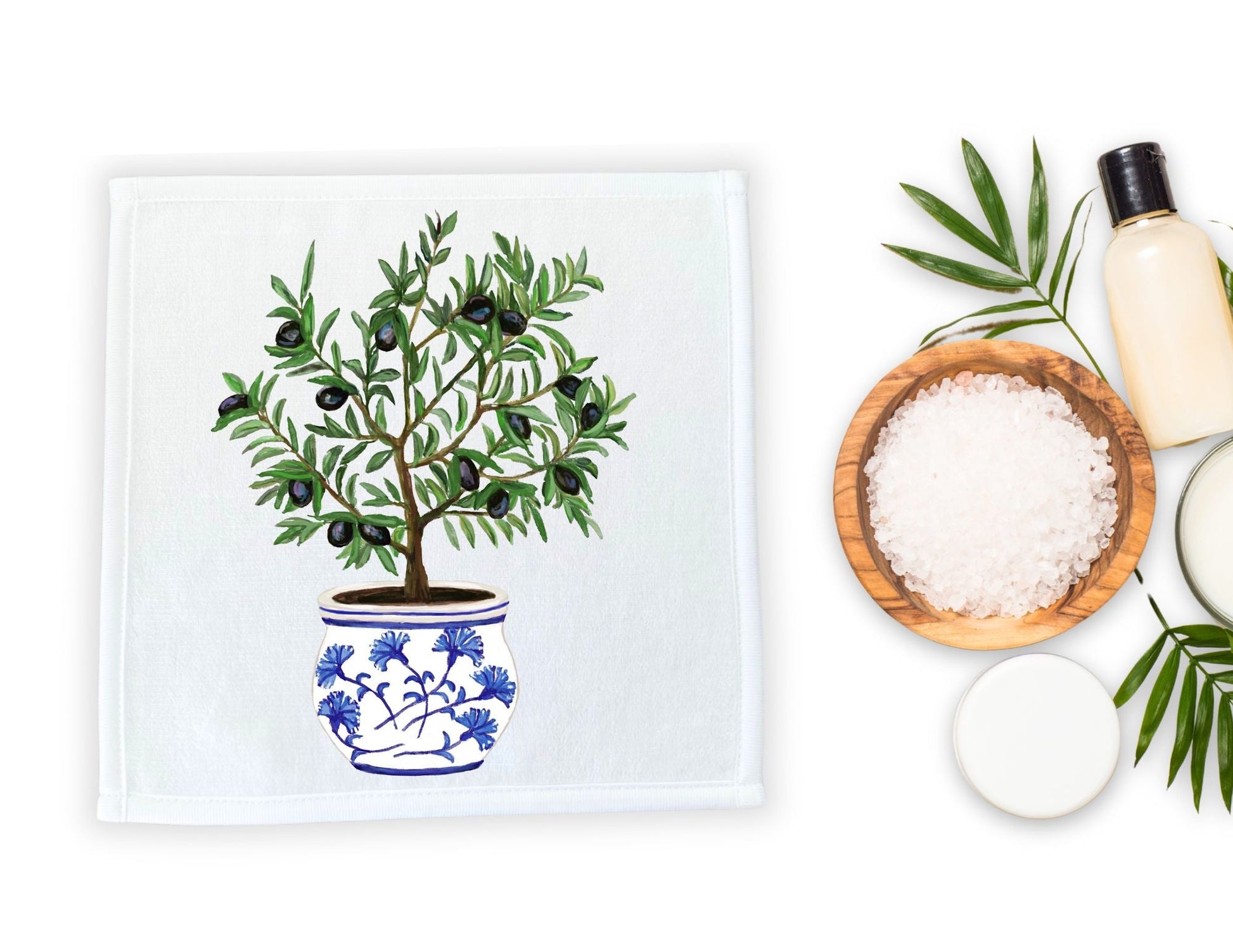 Potted Olive Tree Washcloth - MerikaArt