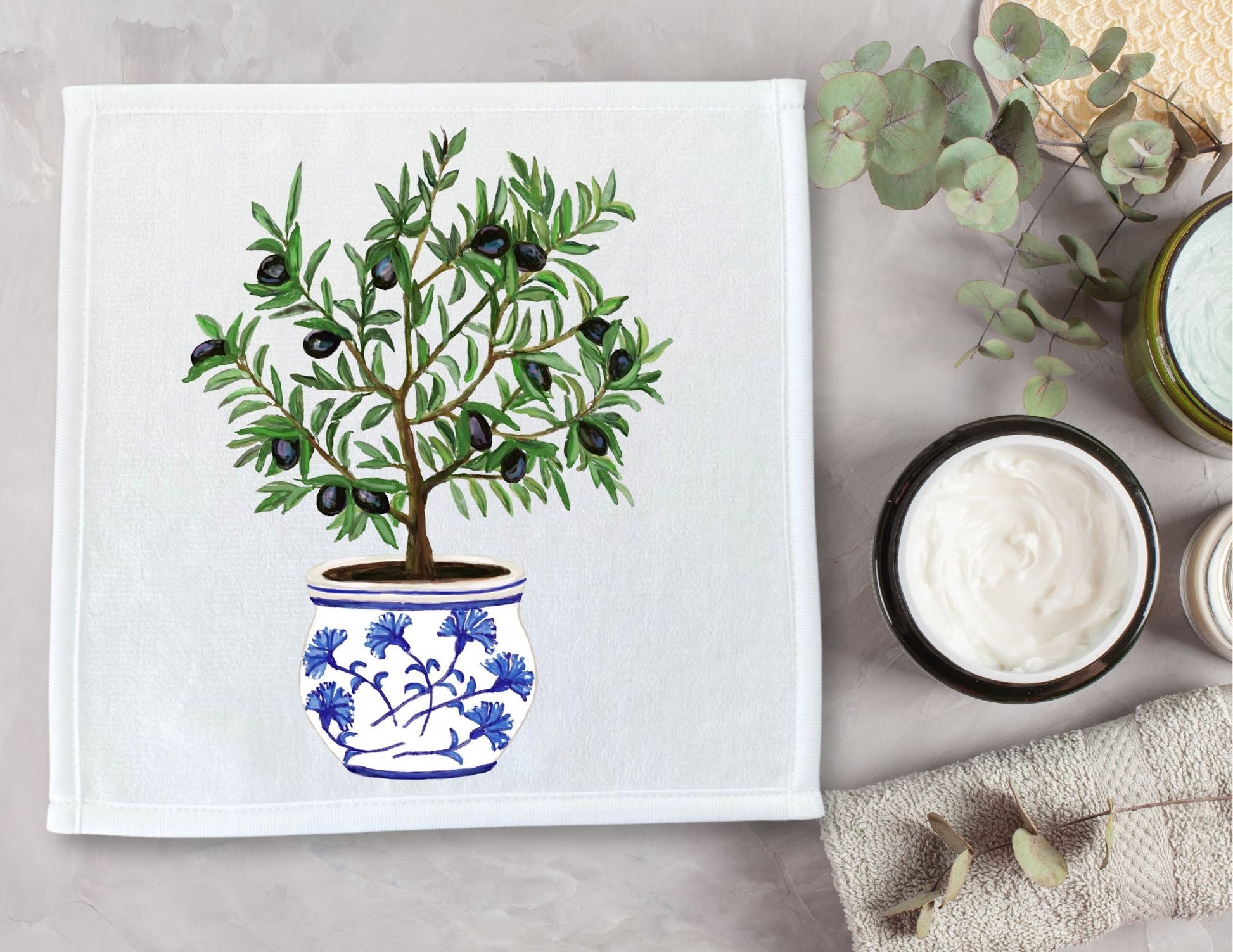 Potted Olive Tree Washcloth - MerikaArt