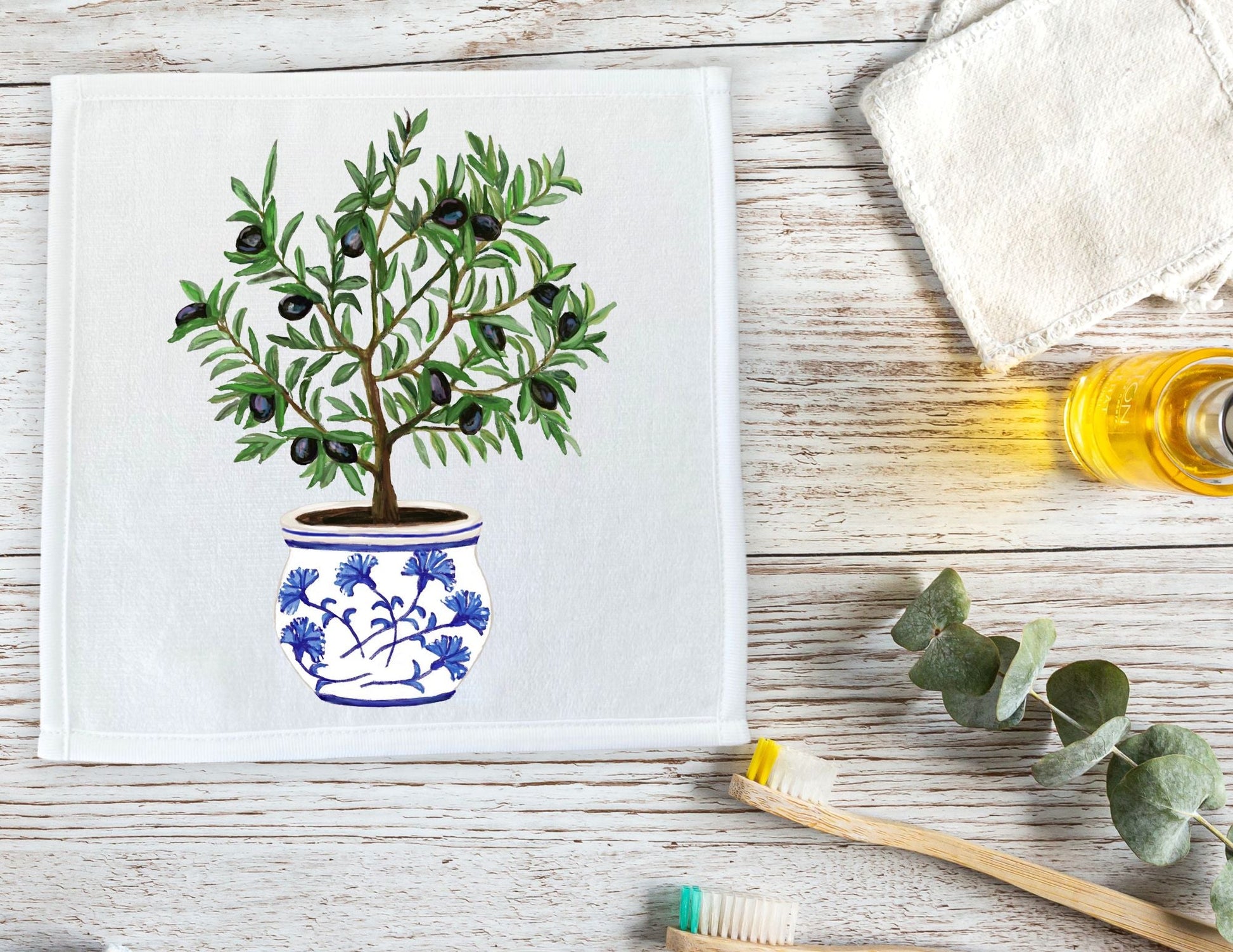Potted Olive Tree Washcloth - MerikaArt