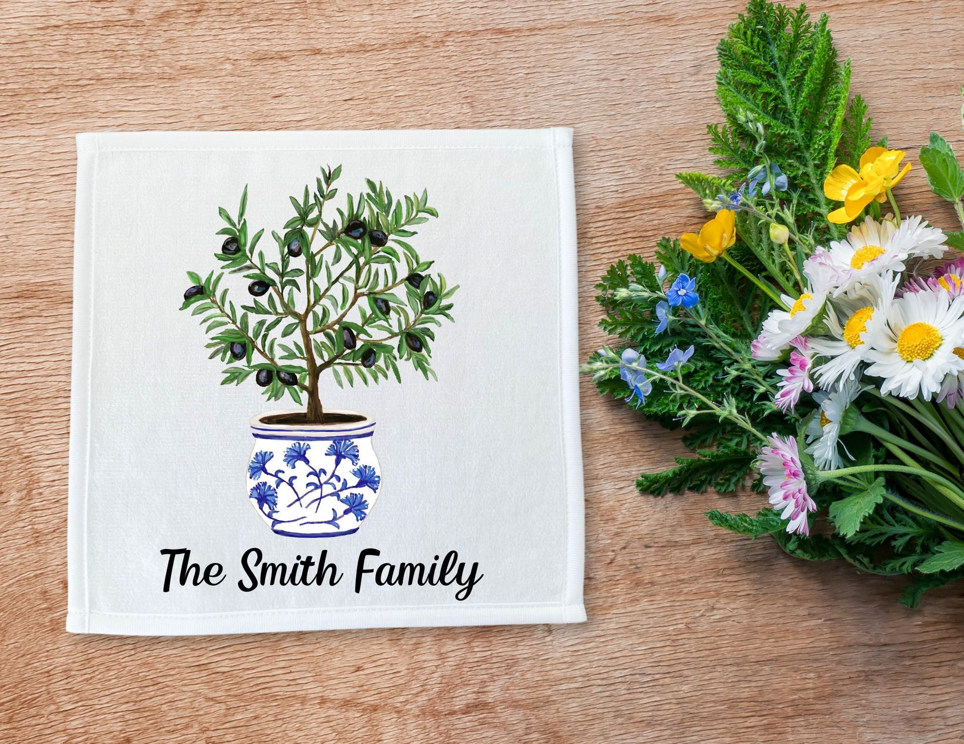 Potted Olive Tree Washcloth - MerikaArt