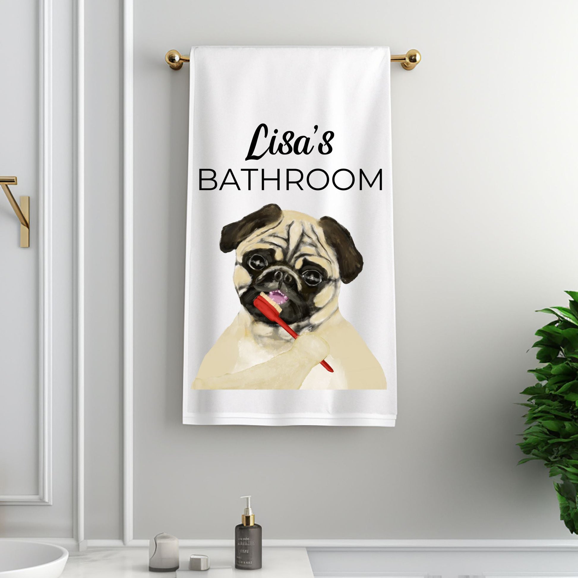 Pug Brushing Teeth Bathroom Towel - MerikaArt
