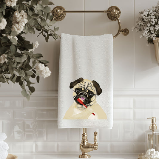 Pug Brushing Teeth Bathroom Towel - MerikaArt