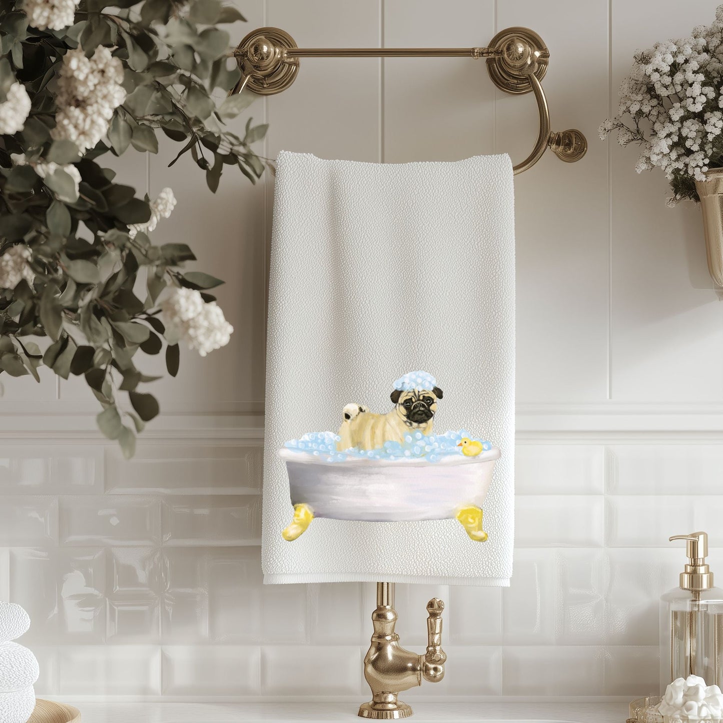 Pug Bubble Bath Towel - MerikaArt