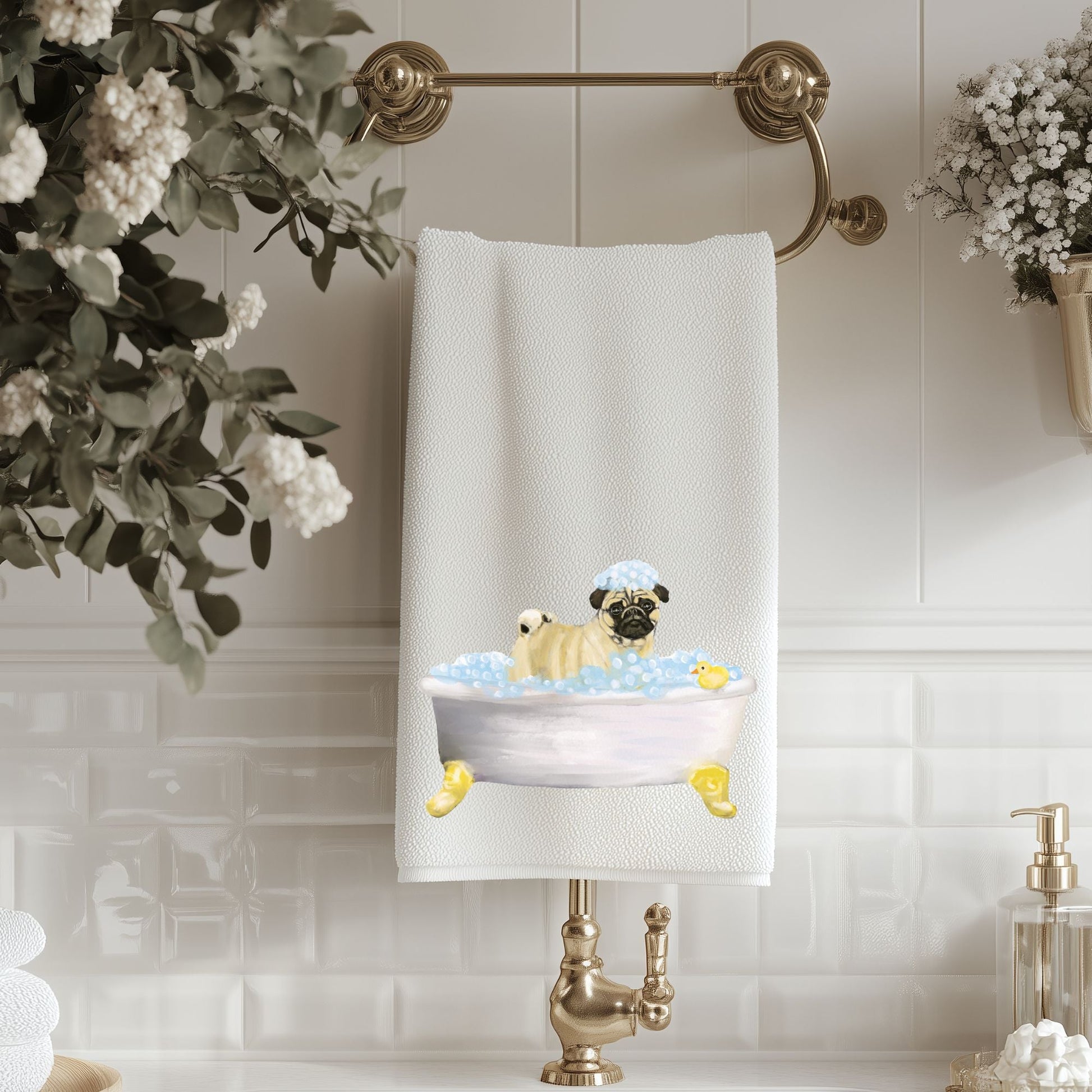 Pug Bubble Bath Towel - MerikaArt