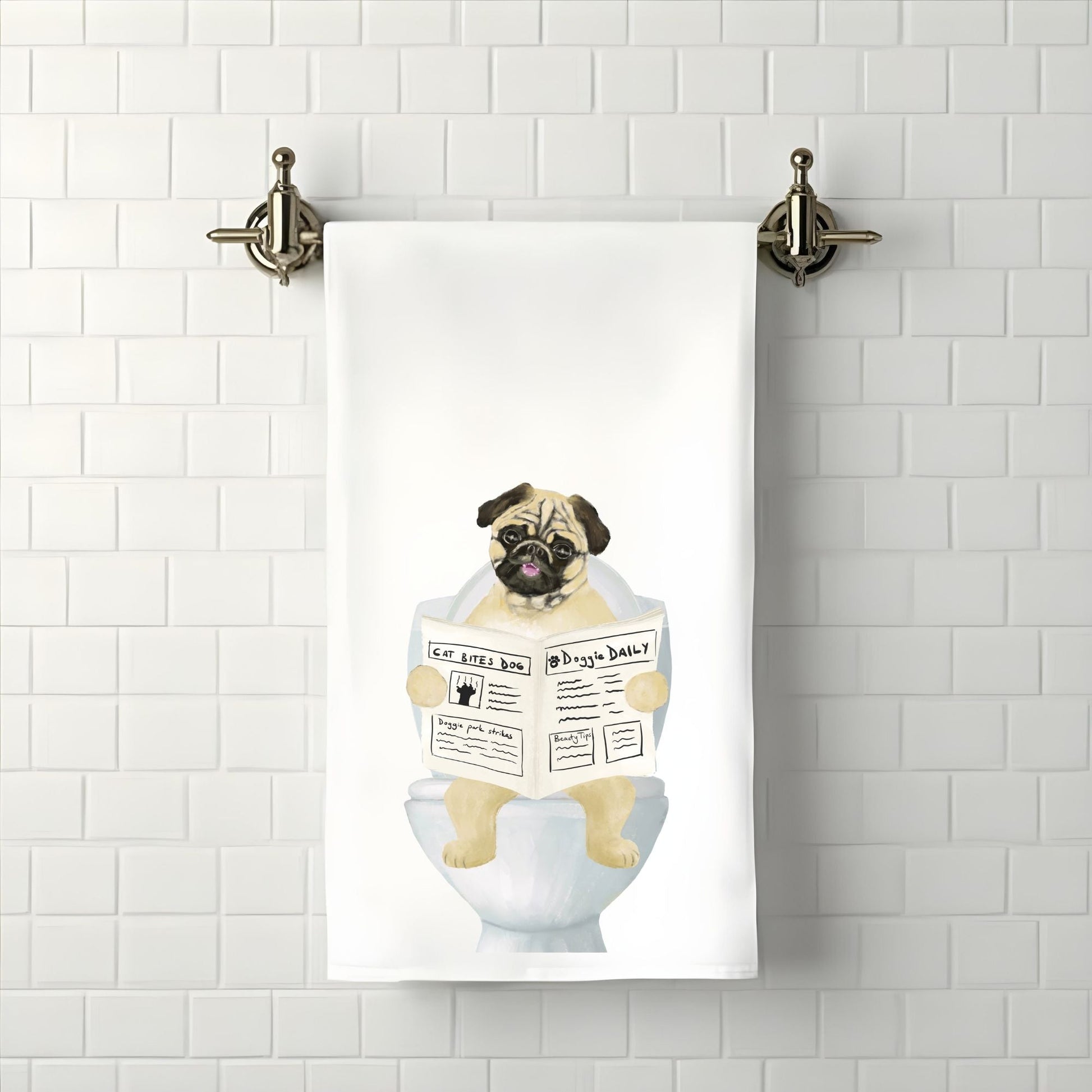 Pug Dog Bathroom Towel - MerikaArt