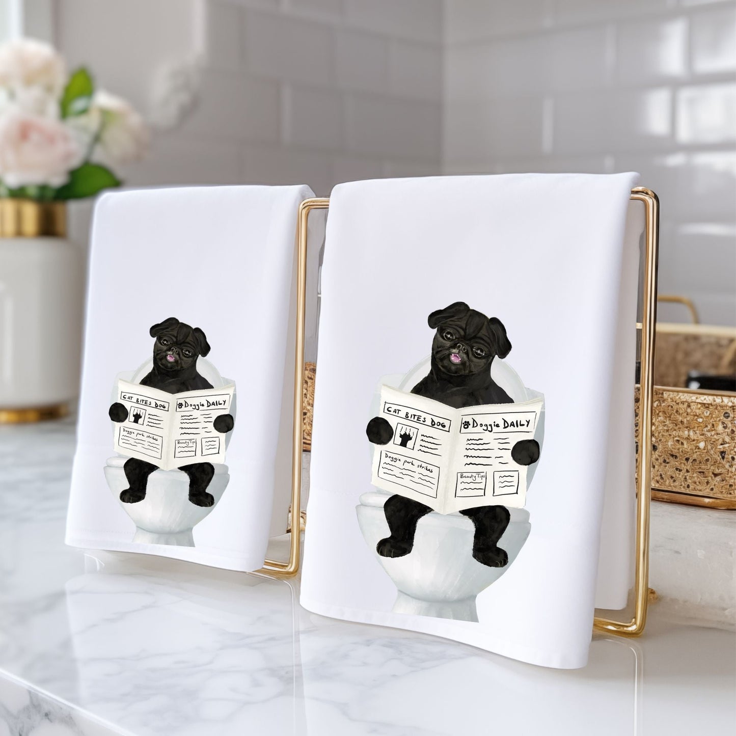 Pug Dog Bathroom Towel - MerikaArt
