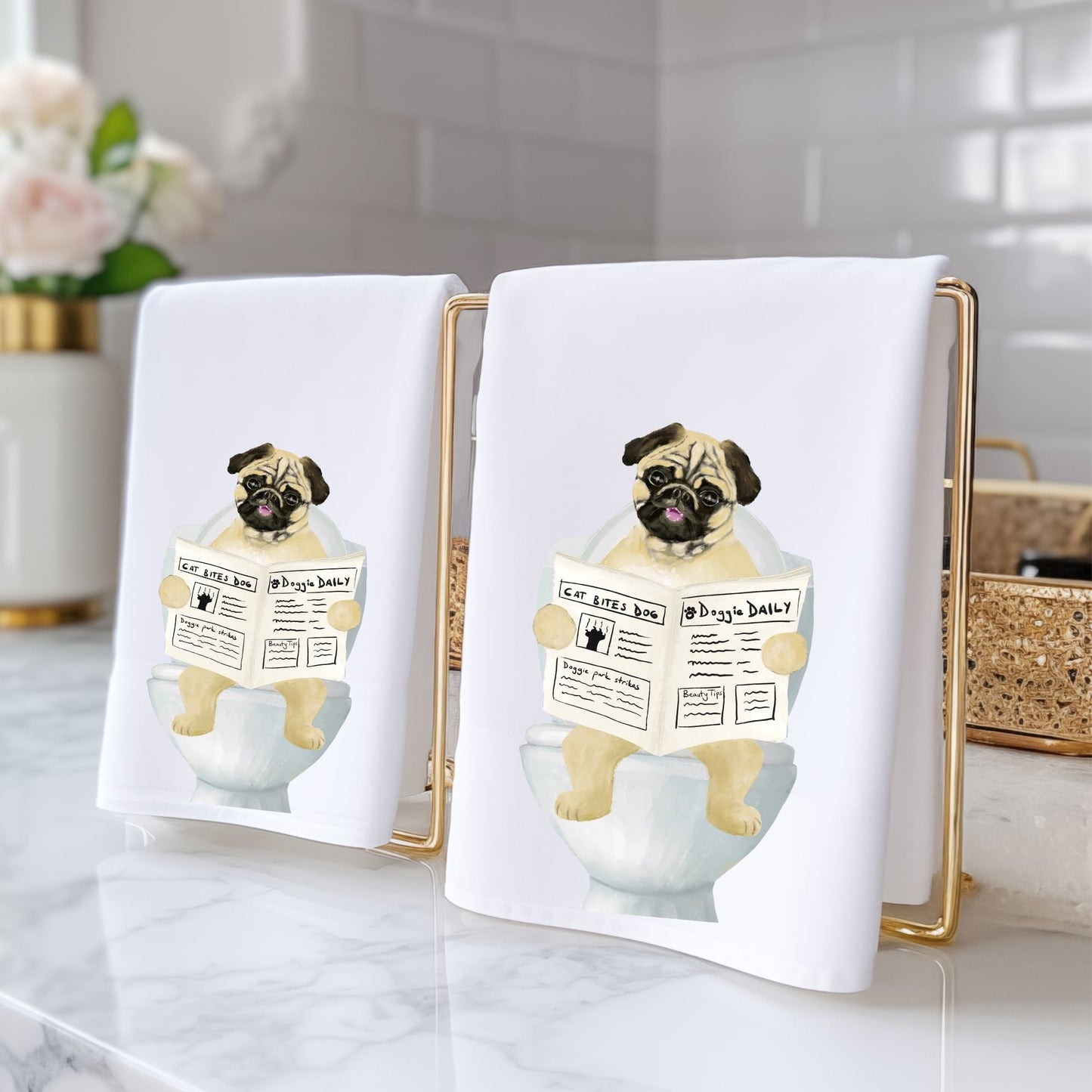 Pug Dog Bathroom Towel - MerikaArt