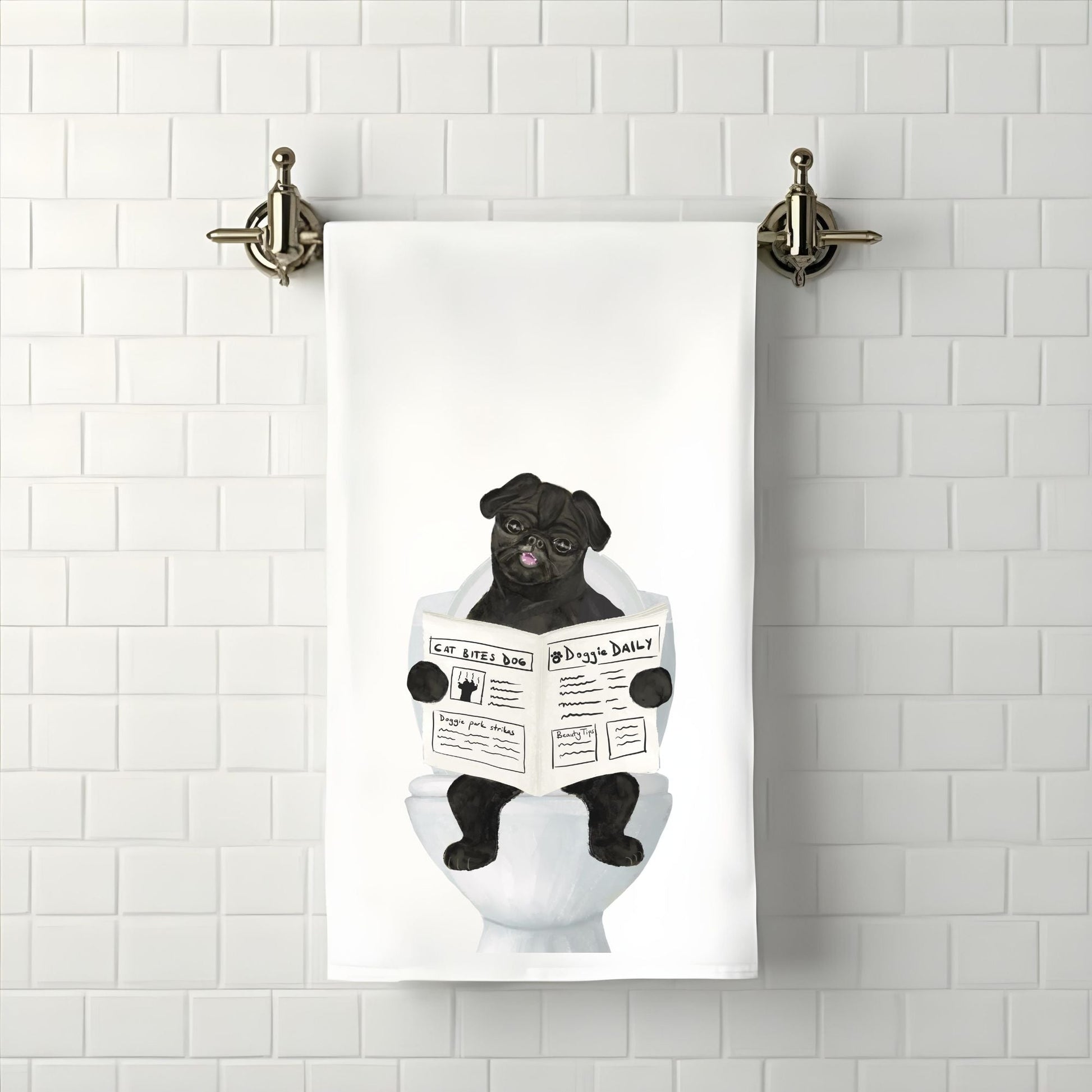 Pug Dog Bathroom Towel - MerikaArt